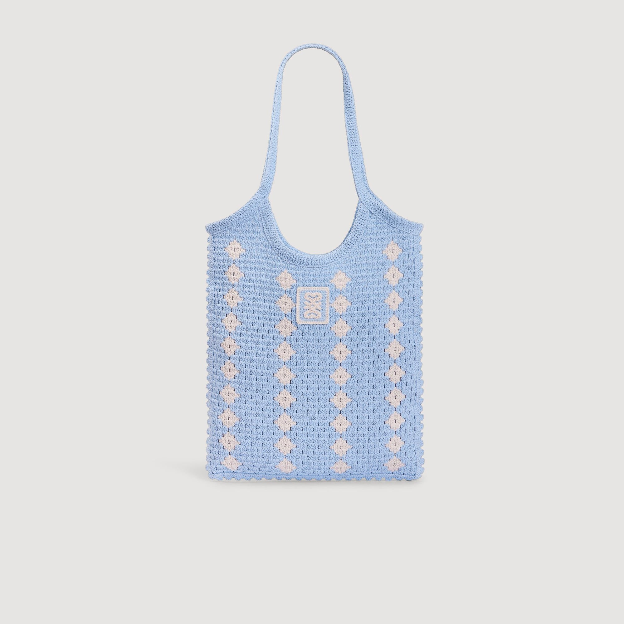 Sandro viscose Two-tone crochet mesh bag with geometric pattern, adorned with Sandro logo patch
