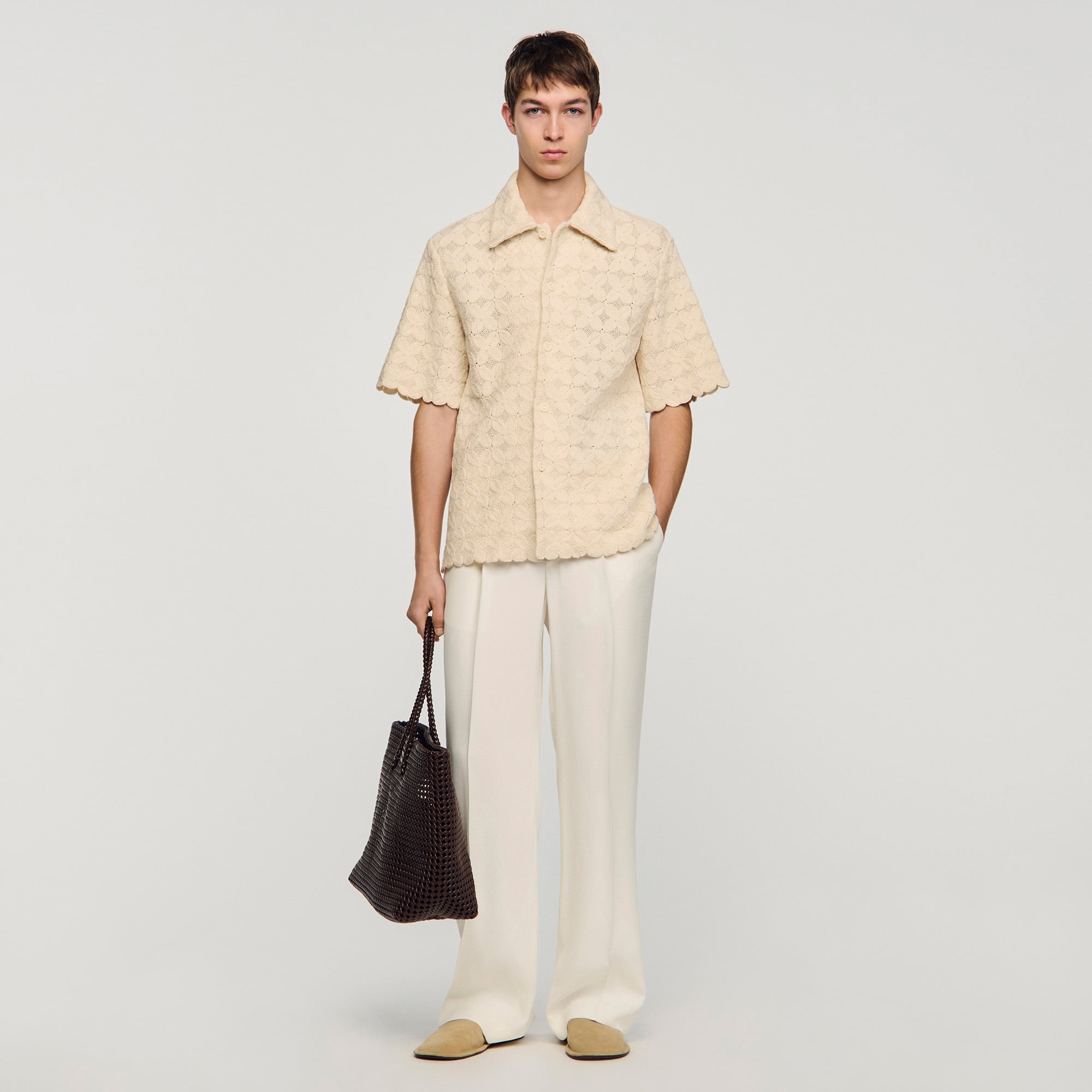 Sandro cotton Short-sleeved shirt featuring broderie anglaise and a flared cut