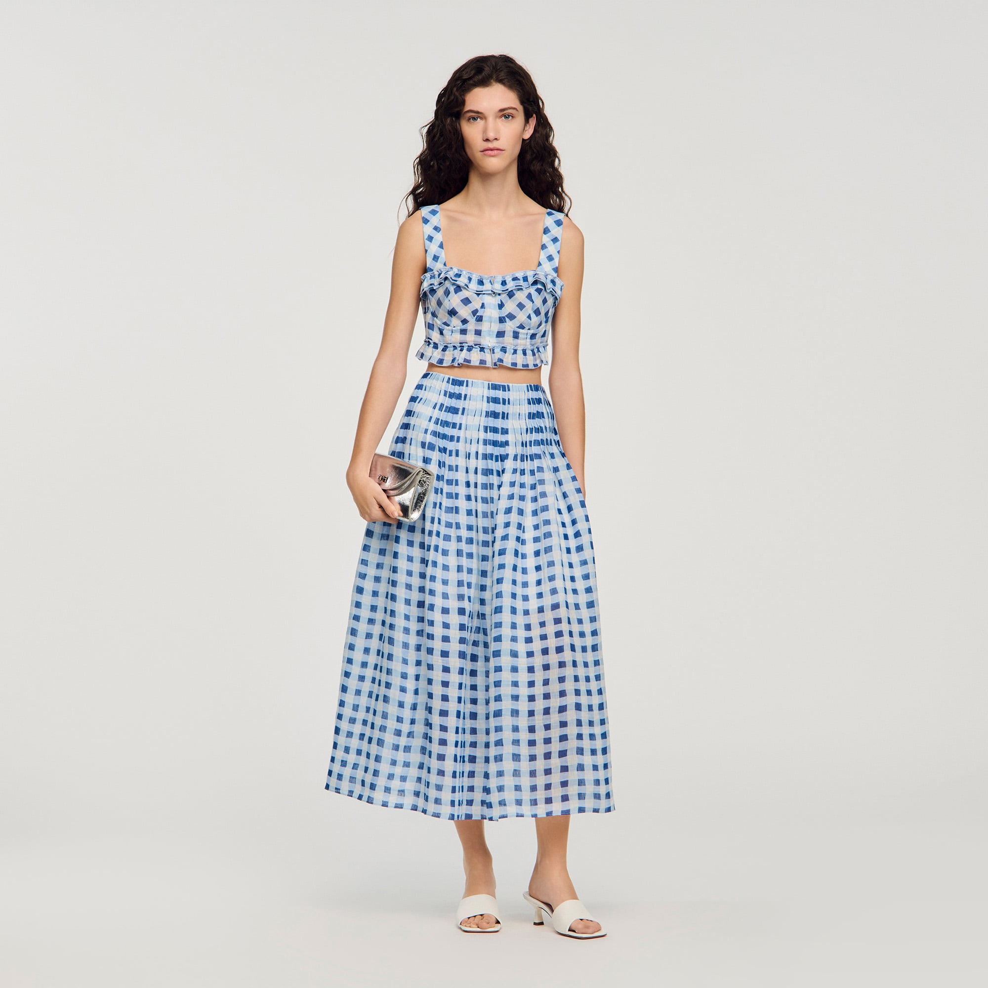 Maxi gingham linen skirt