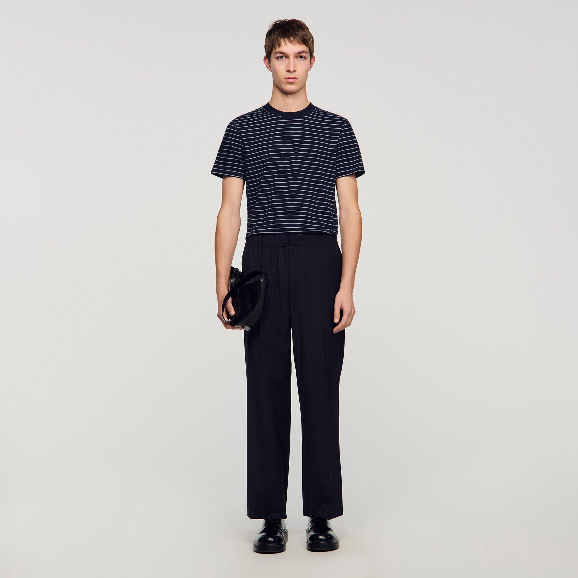 Sandro wool Wide-leg trousers with elasticated waistband and side pockets