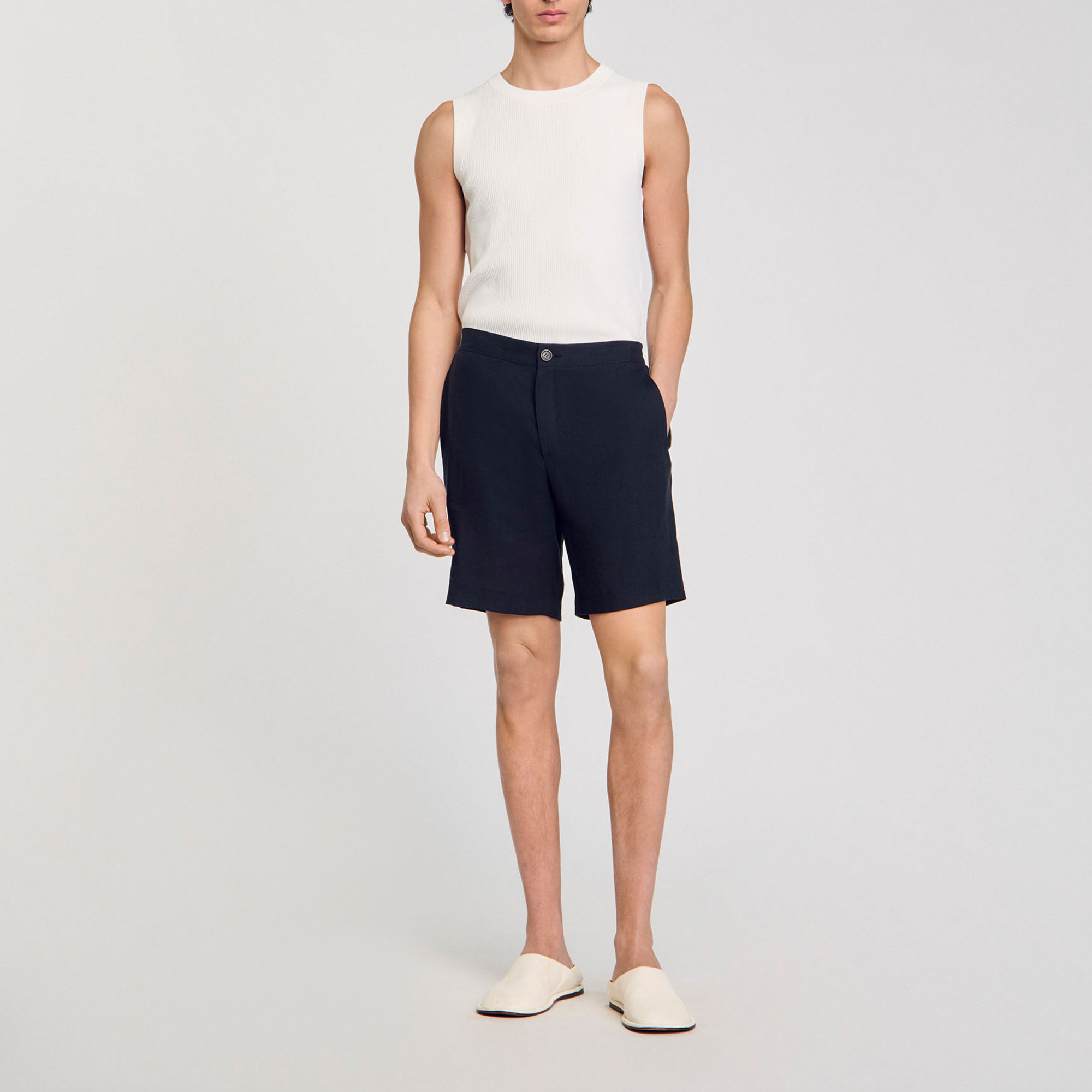 Linen shorts in Navy Blue for Men | Sandro Paris