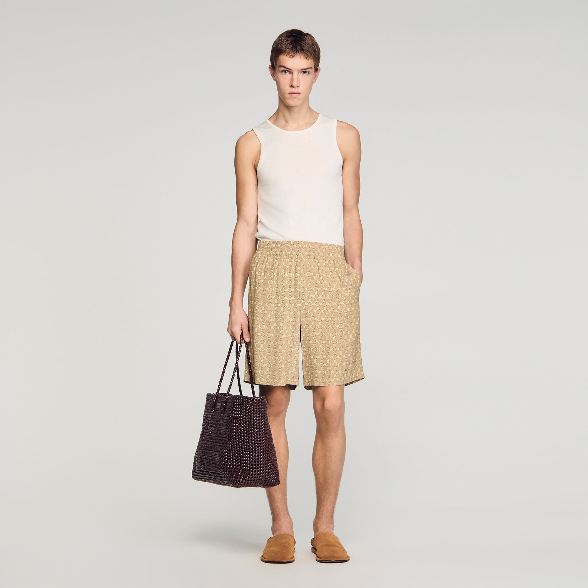 Sandro viscose Flowy shorts with a chain link motif and elasticated waist