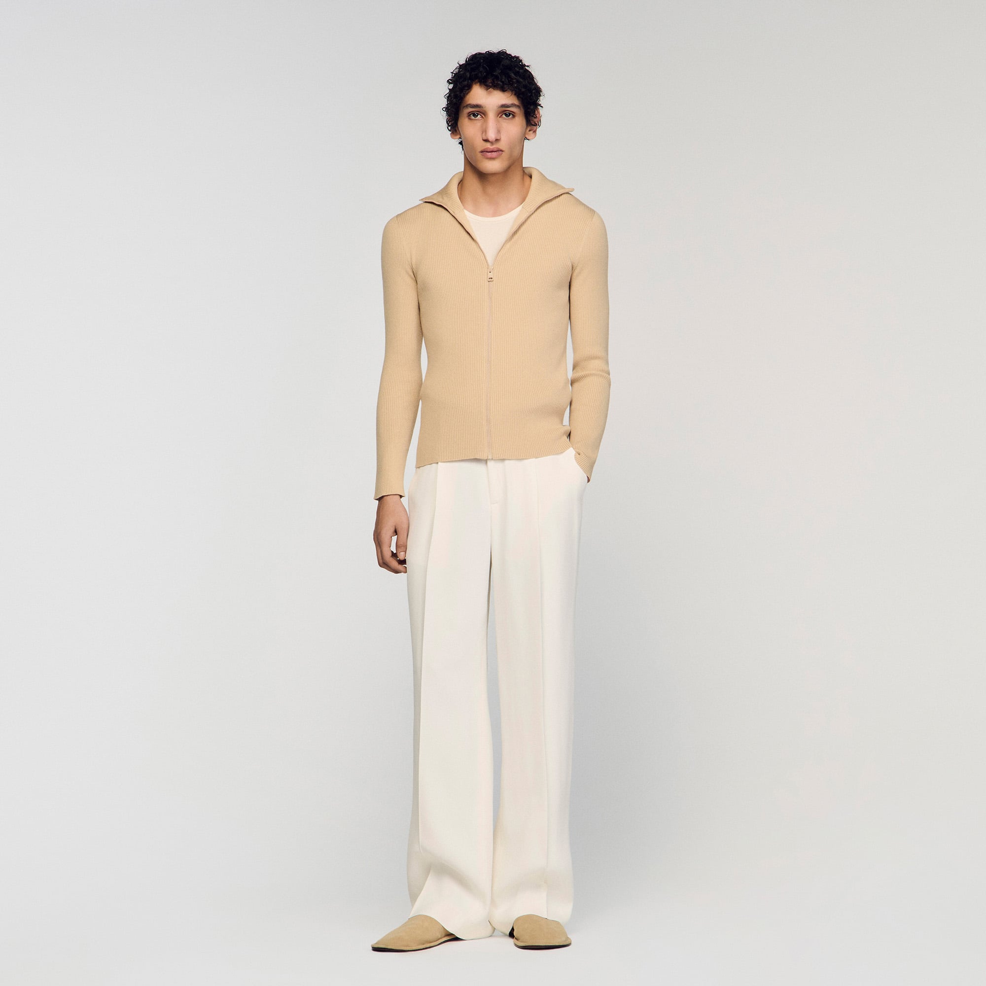 Sandro lyocell Knitted cardigan with standing collar and tone-on-tone zip fastening