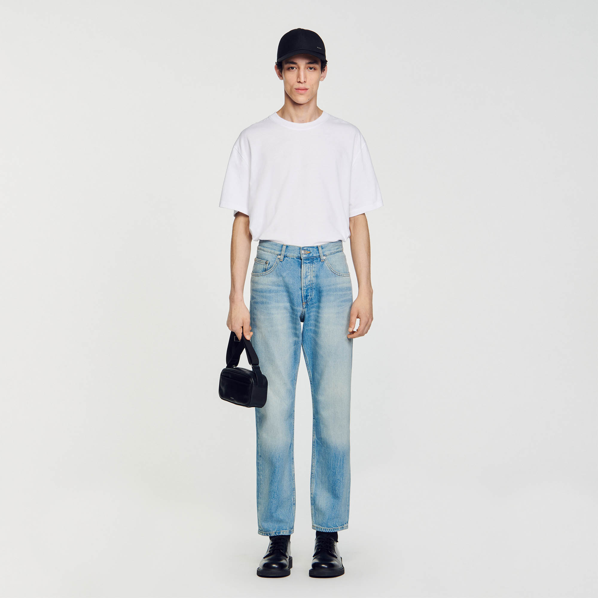 Sandro cotton Pocket lining: Faded denim five-pocket jeans with belt loops and jacron on back