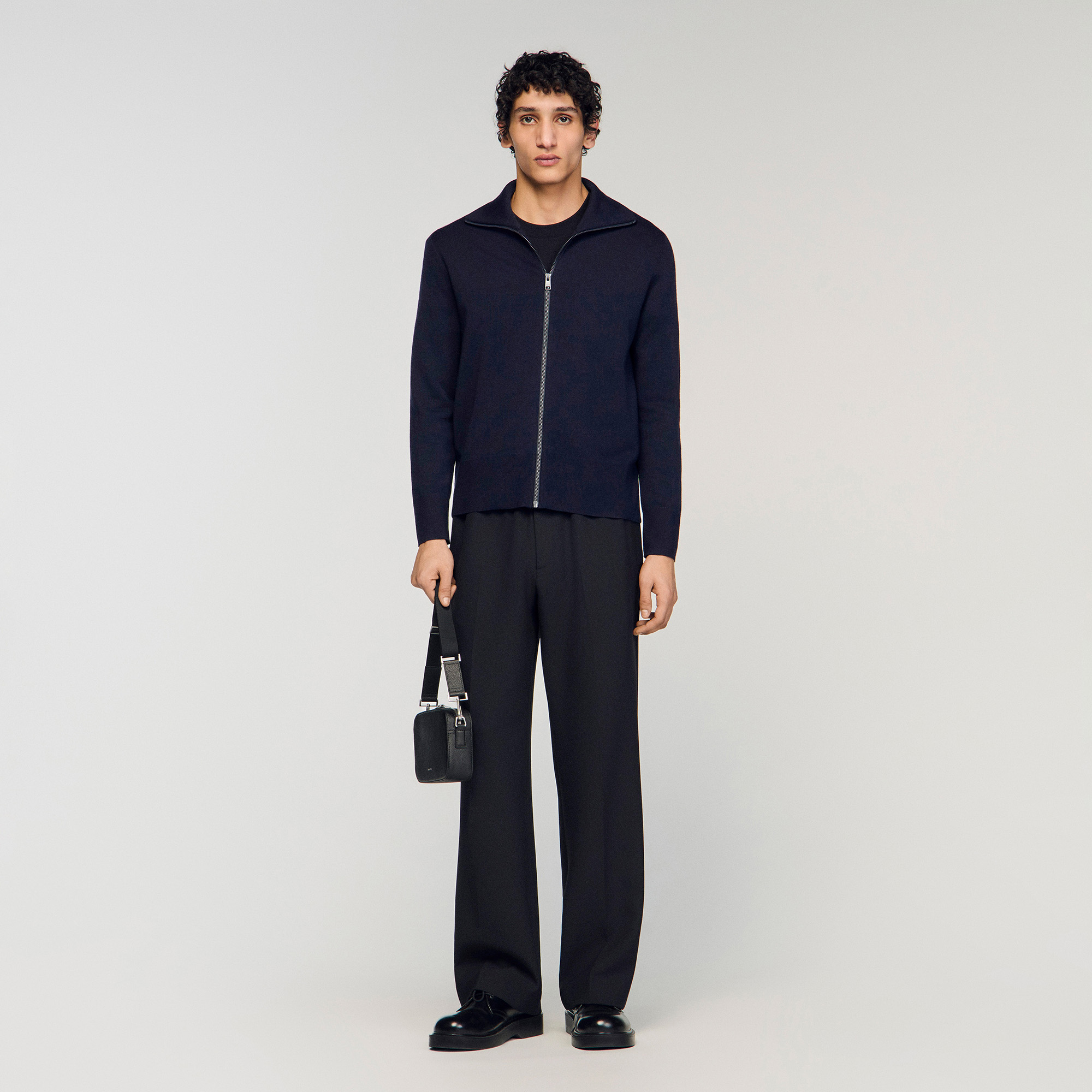 Zip-up wool cardigan in Black for Men | Sandro Paris
