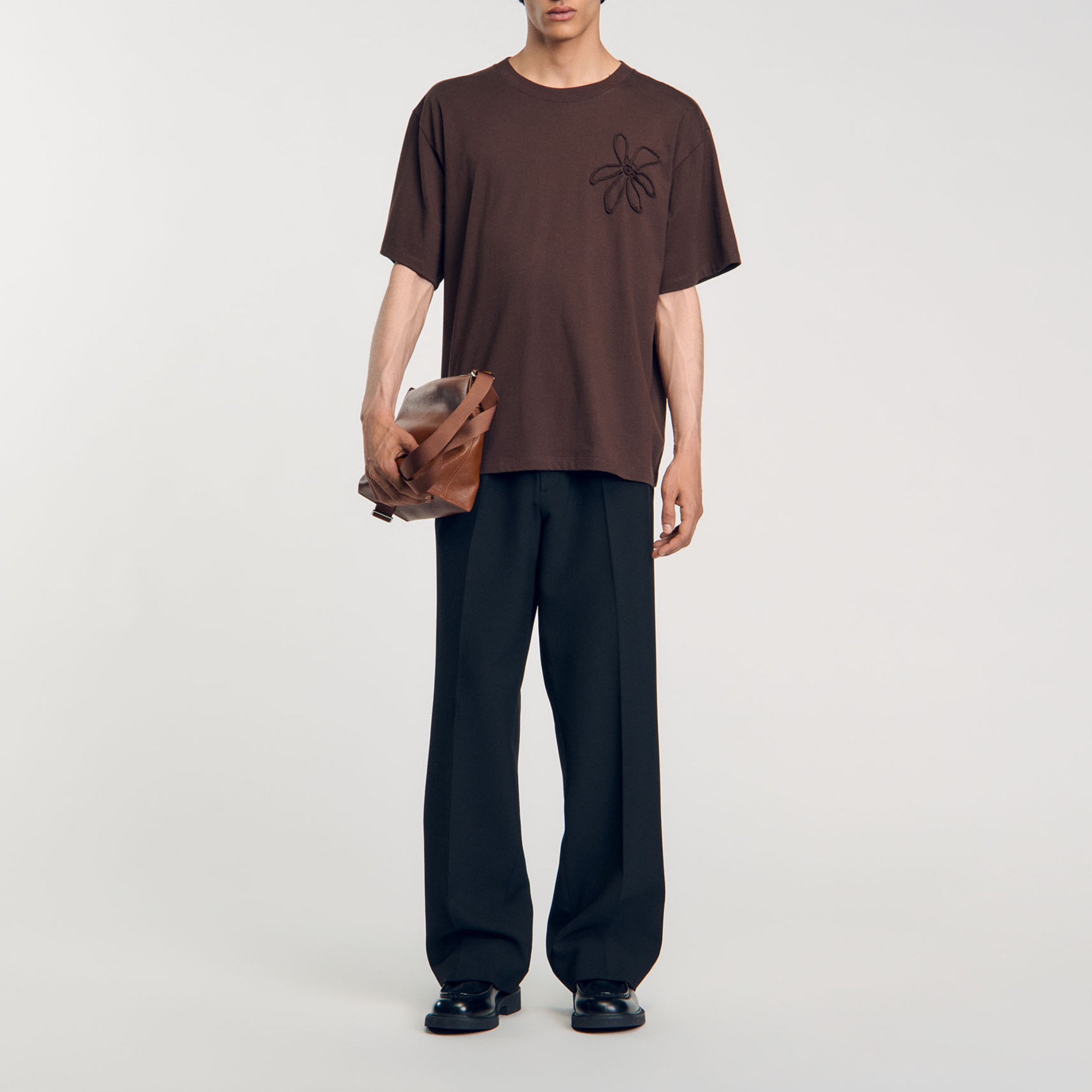 Oversized flower T-shirt brown for Men | Sandro Paris