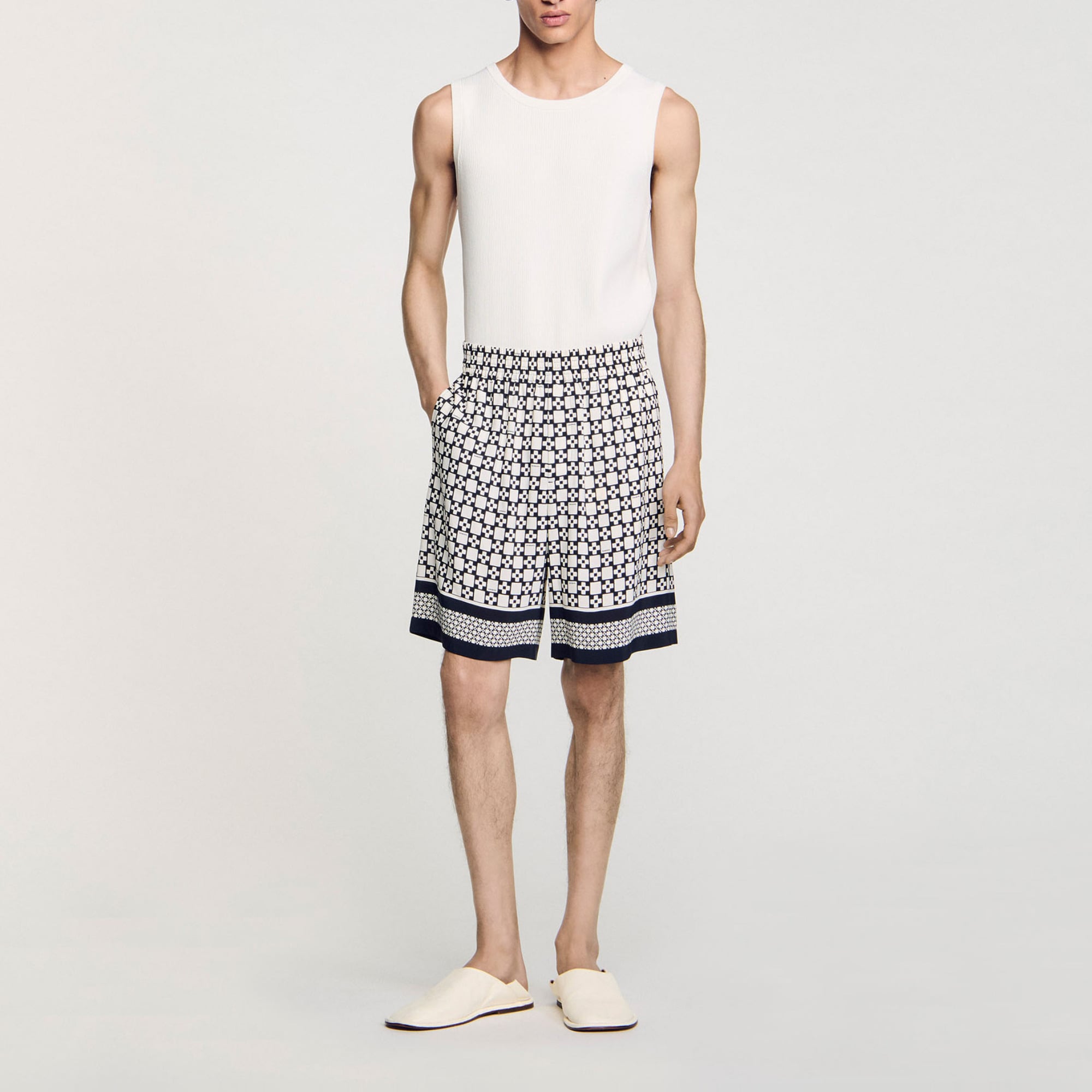 Sandro viscose Flowy Bermuda shorts with a Square Cross motif, elasticated waistband and side pockets