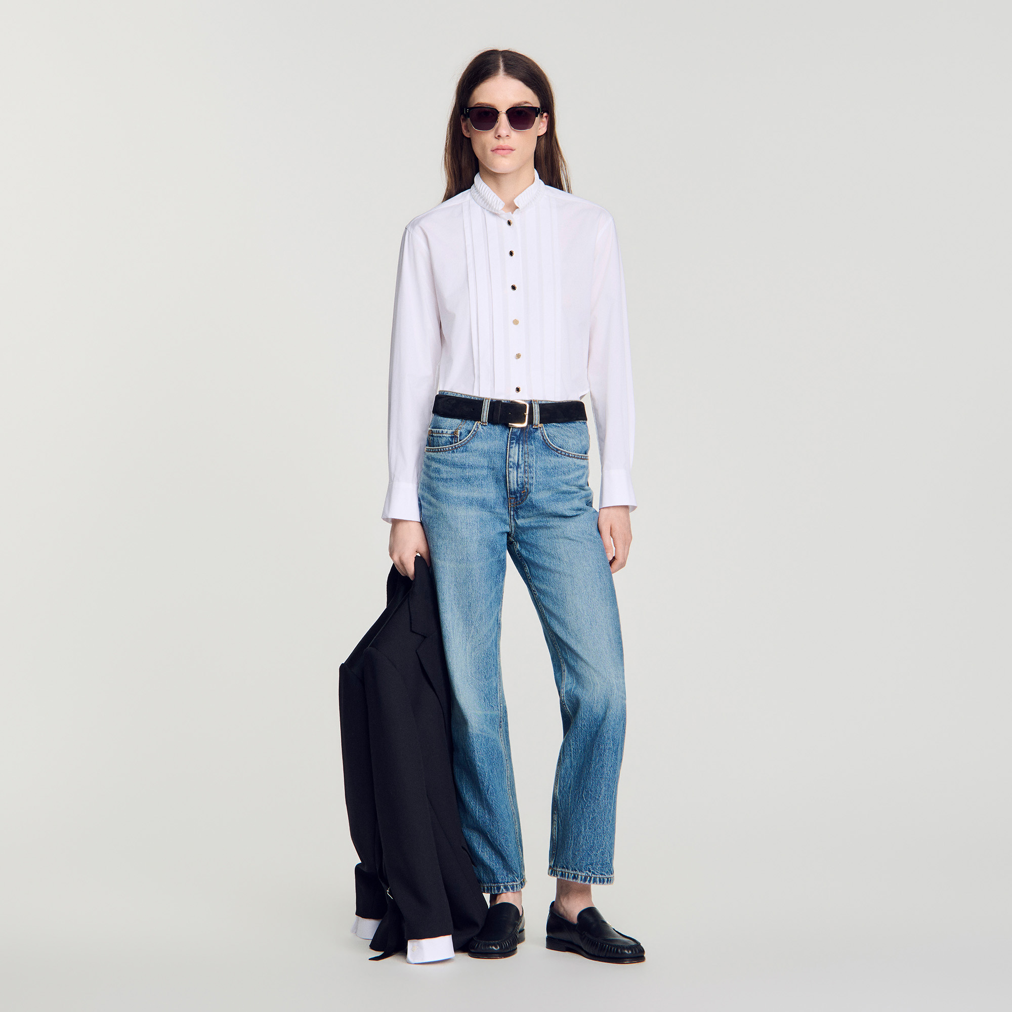 Pleated shirt with origami collar