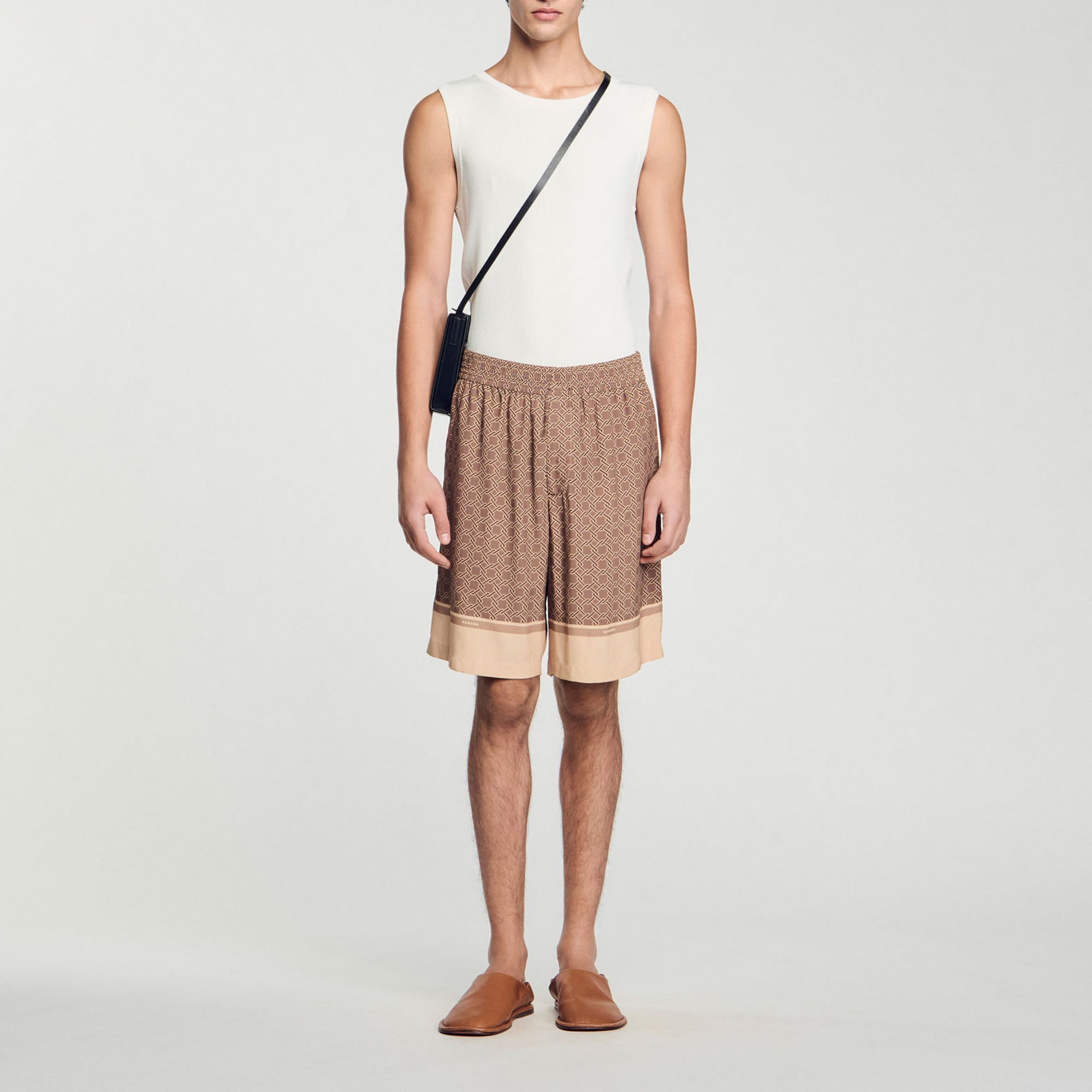 Sandro viscose Flowy Bermuda shorts with elasticated waistband and grid motif