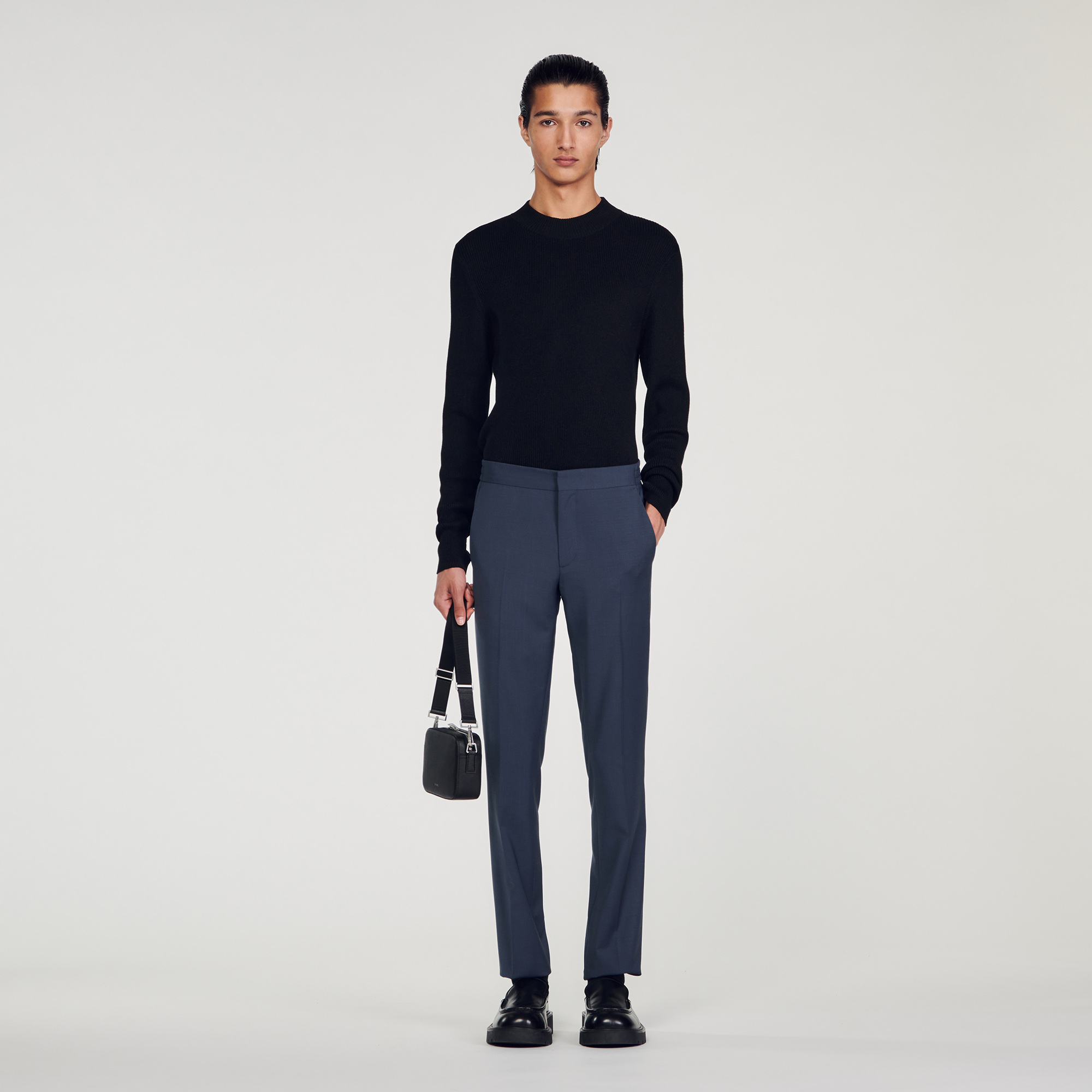 Sandro wool Straight-leg virgin wool pants with elastic at the waist, sides and back