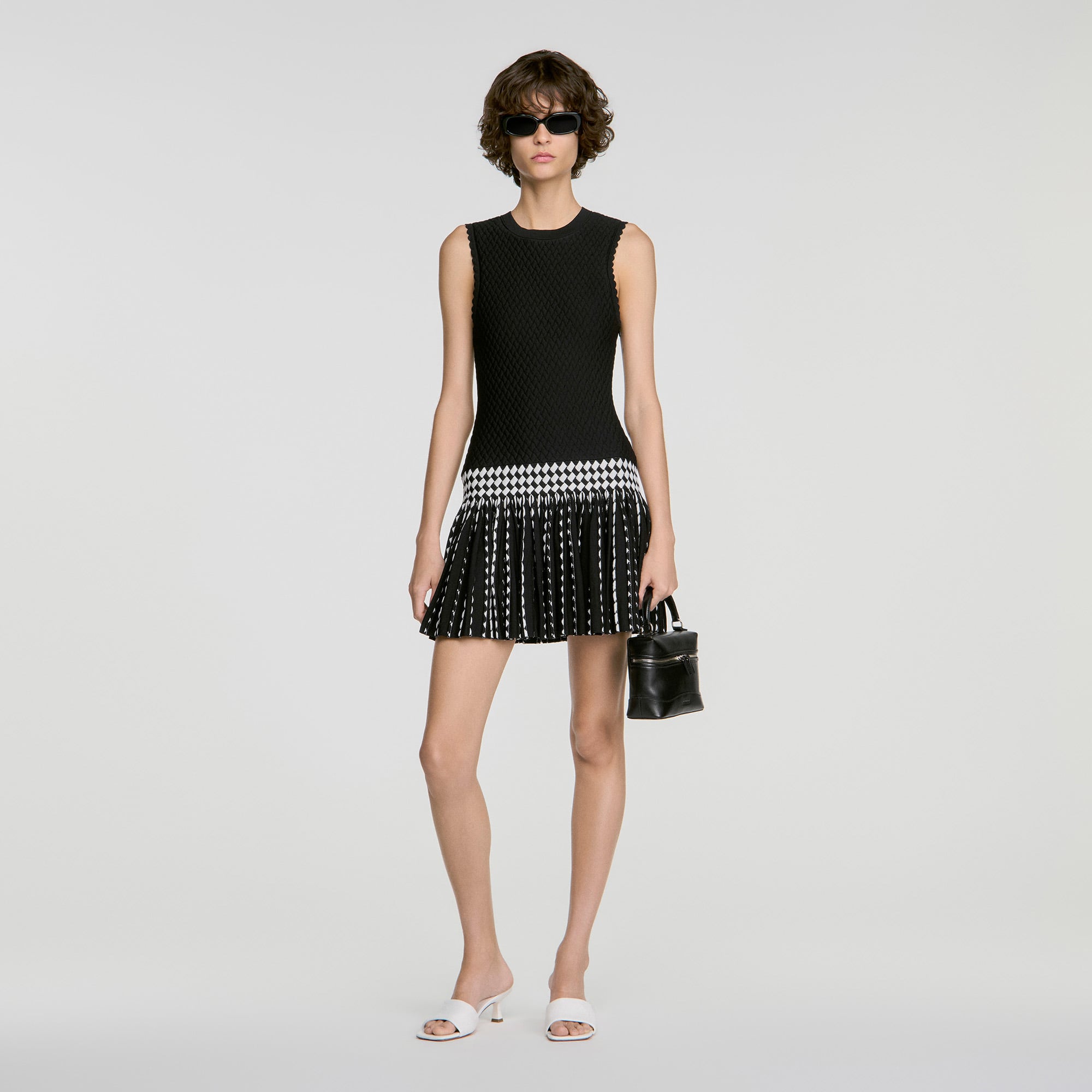 Check knit short dress