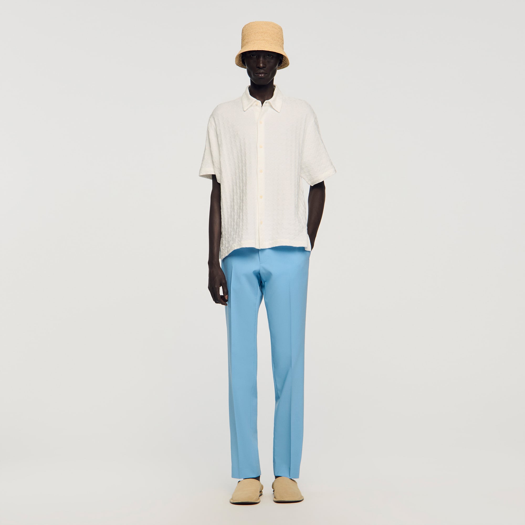 Sandro cotton Slim-fit, short-sleeved jacquard jersey shirt with Square Cross pattern
