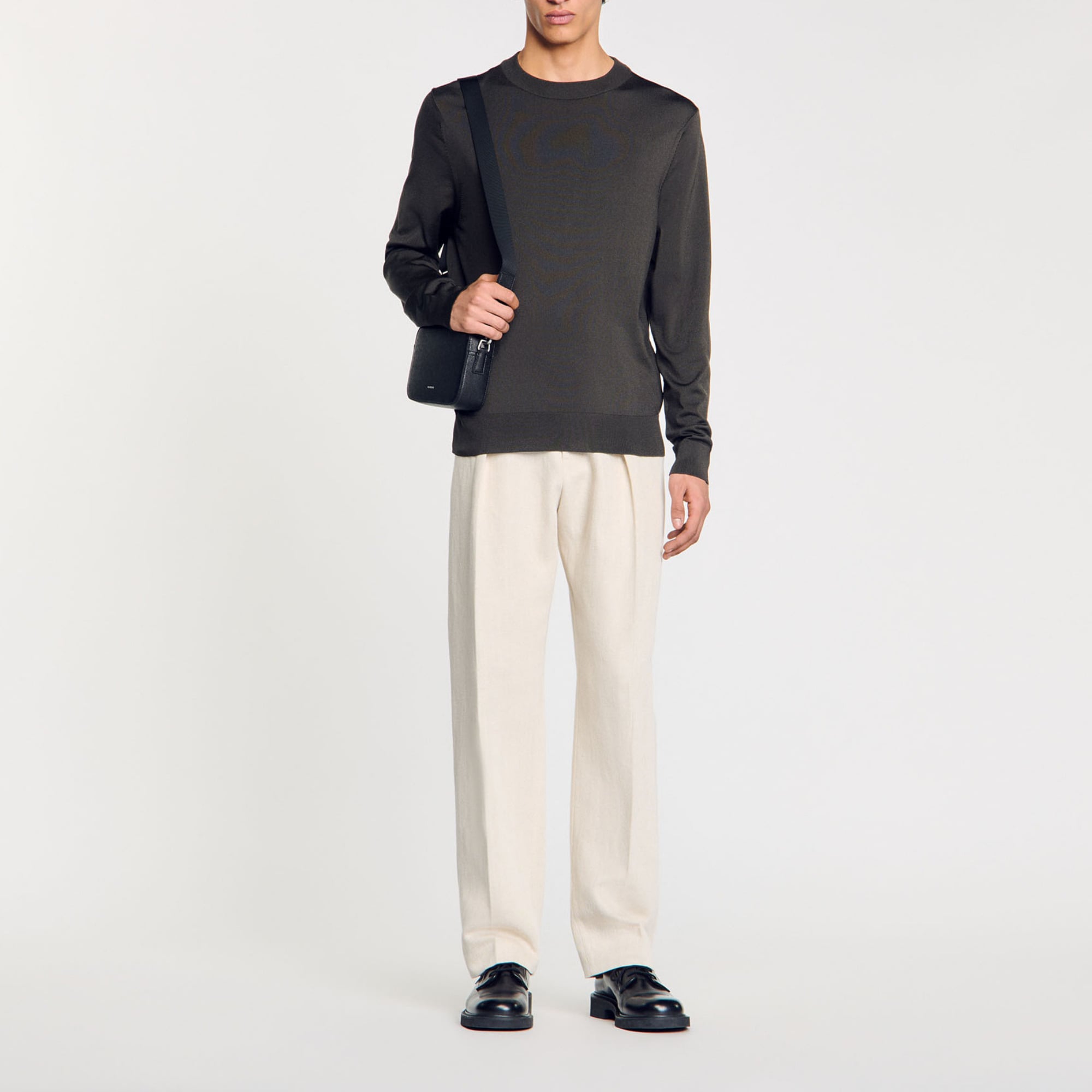 Sandro acetate Fine knit sweater with round neck and long sleeves