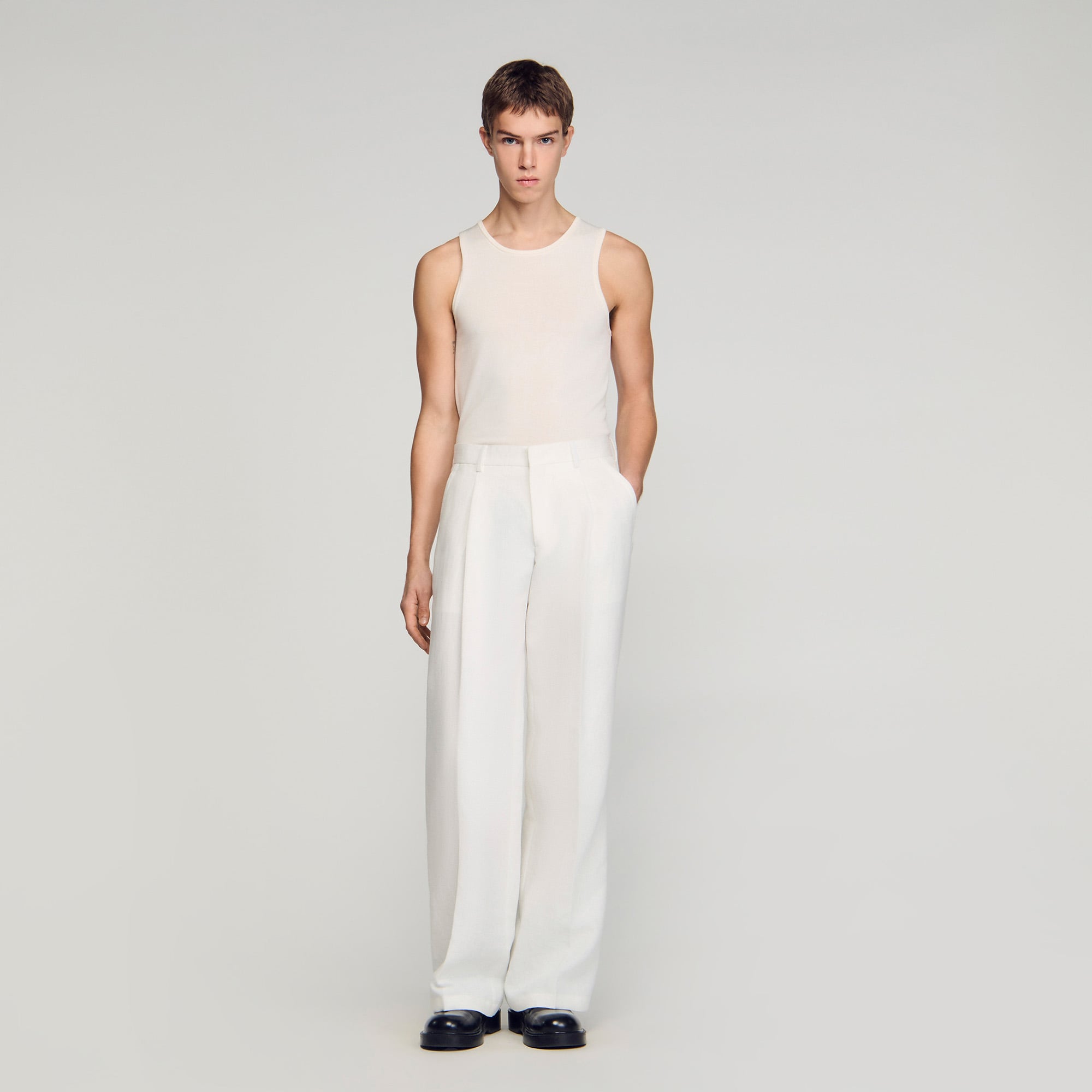 Sandro linen Wide-leg linen suit trousers with front and back pockets