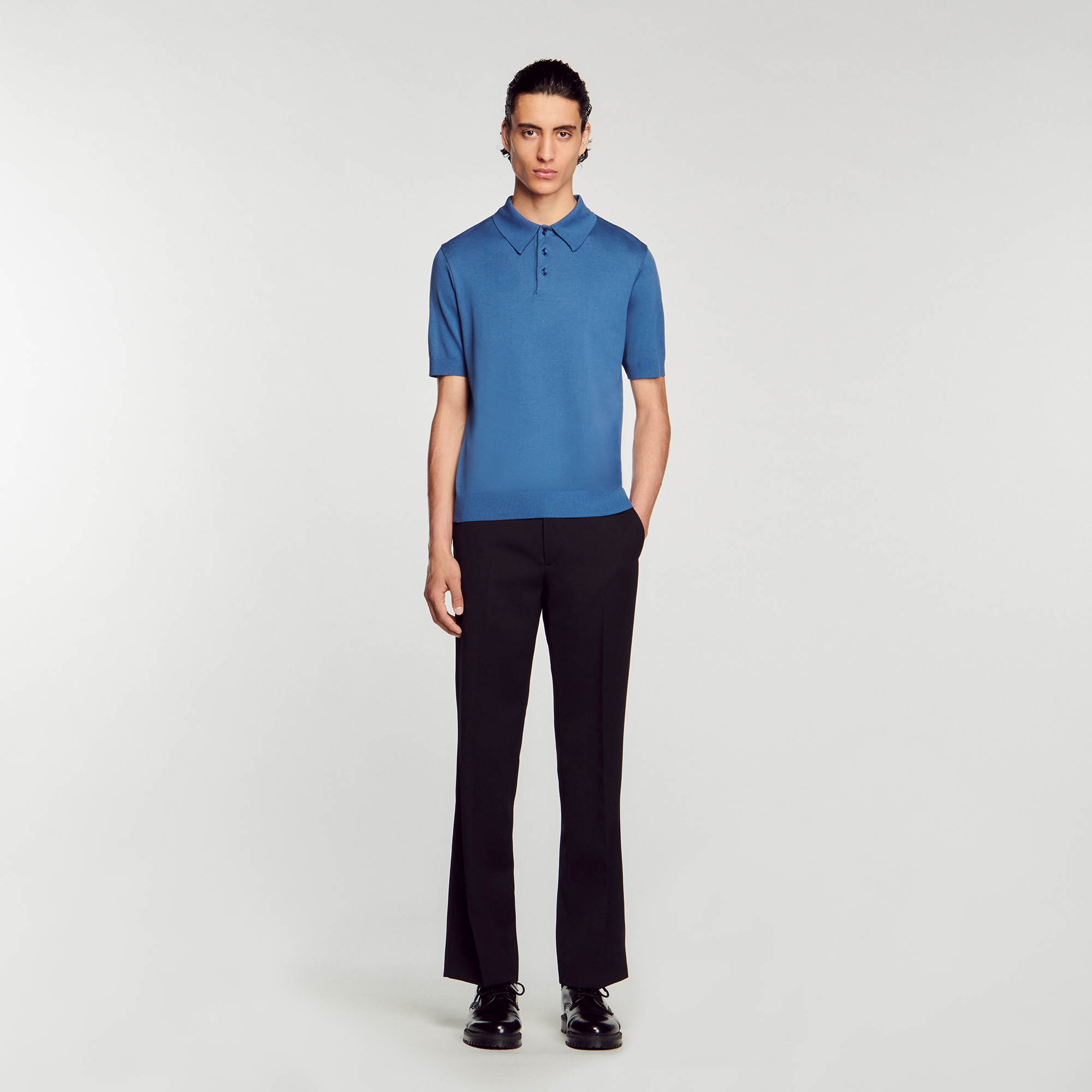 Sandro cotton Cotton polo shirt with button-down collar, short sleeves and ribbed trim