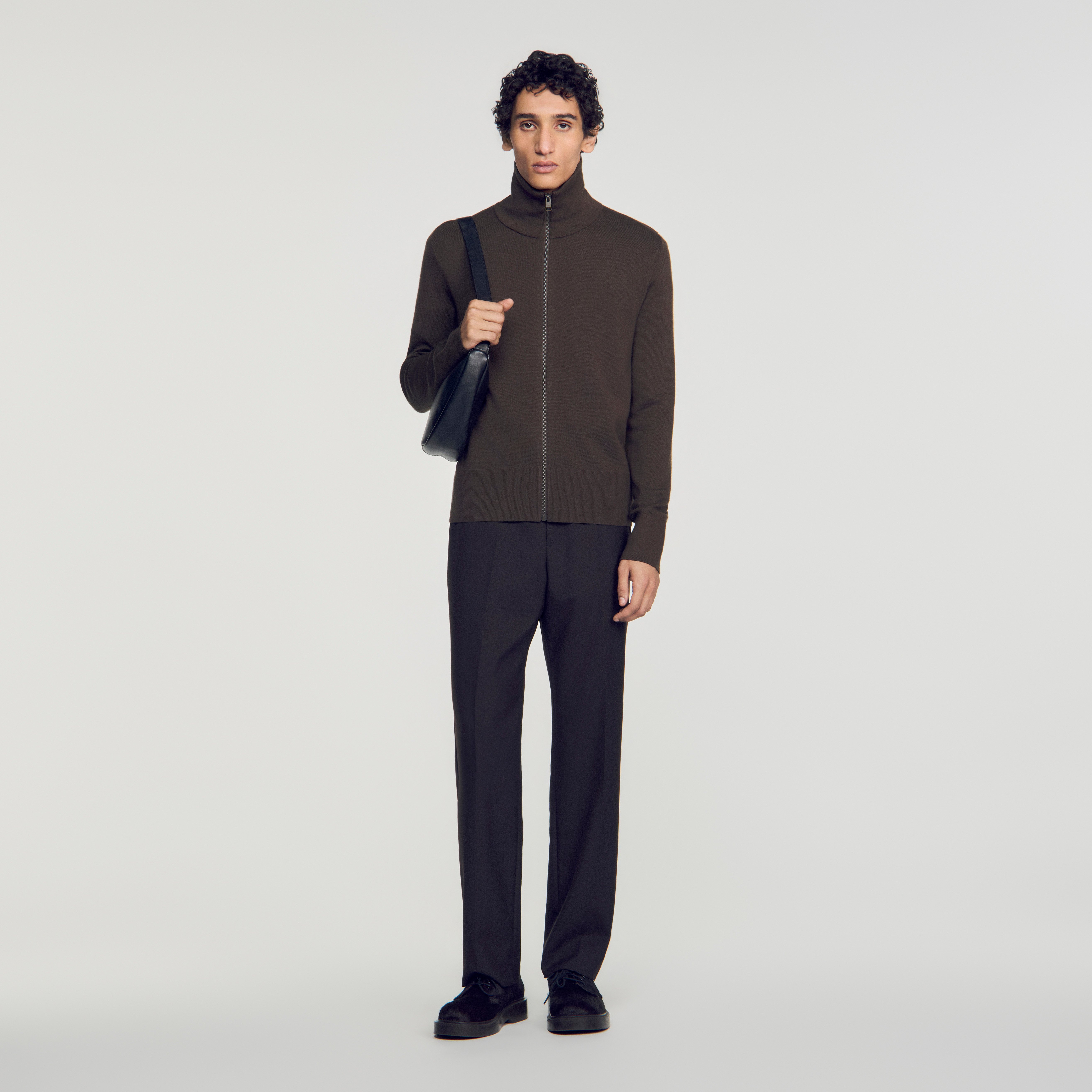 Zip-up wool cardigan in Black for Men | Sandro Paris