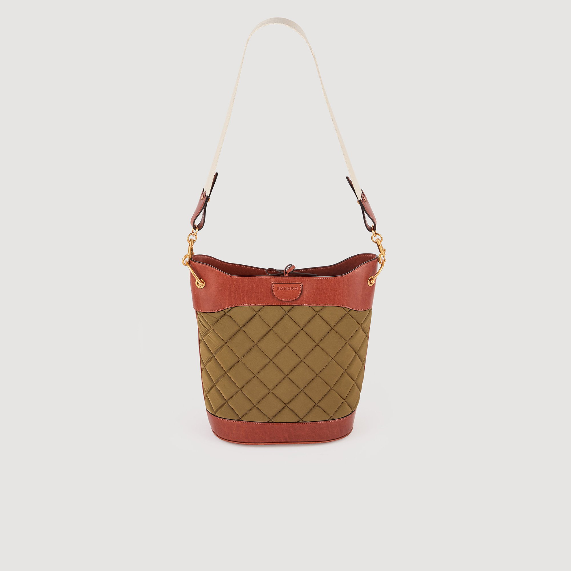 Leather and quilted fabric bucket bag