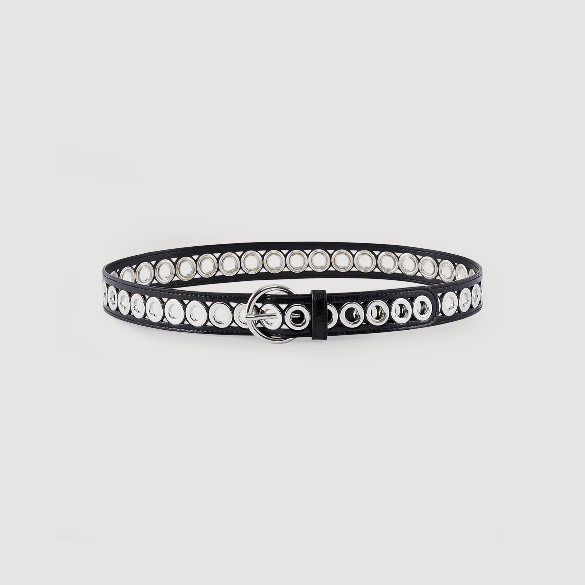 Sandro polyester Leather belt with an adjustable buckle, embellished with metal eyelets