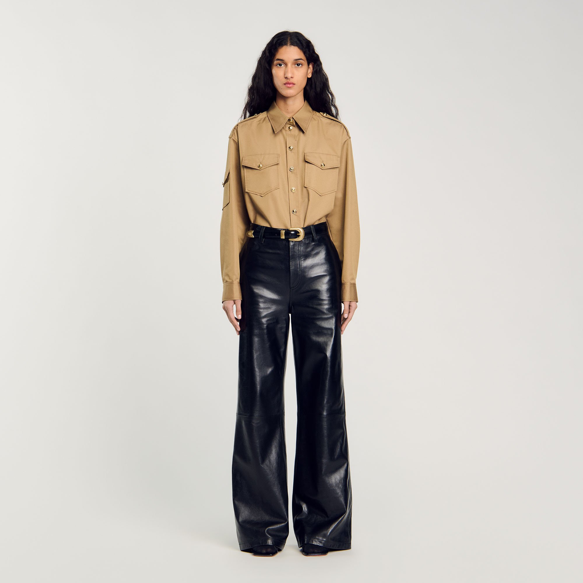 Flared leather trousers