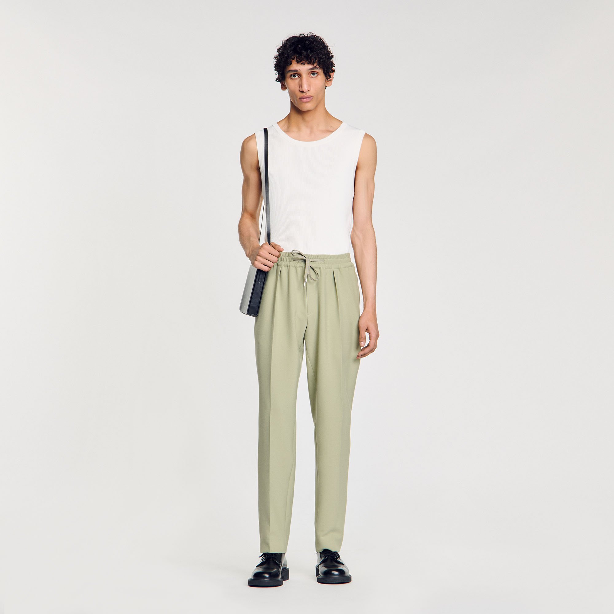 Elasticated straight-leg trousers