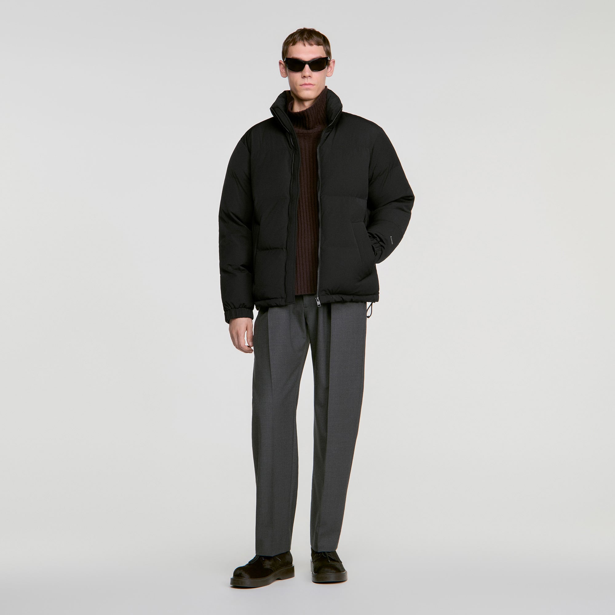 Zip-up tech fabric puffer jacket