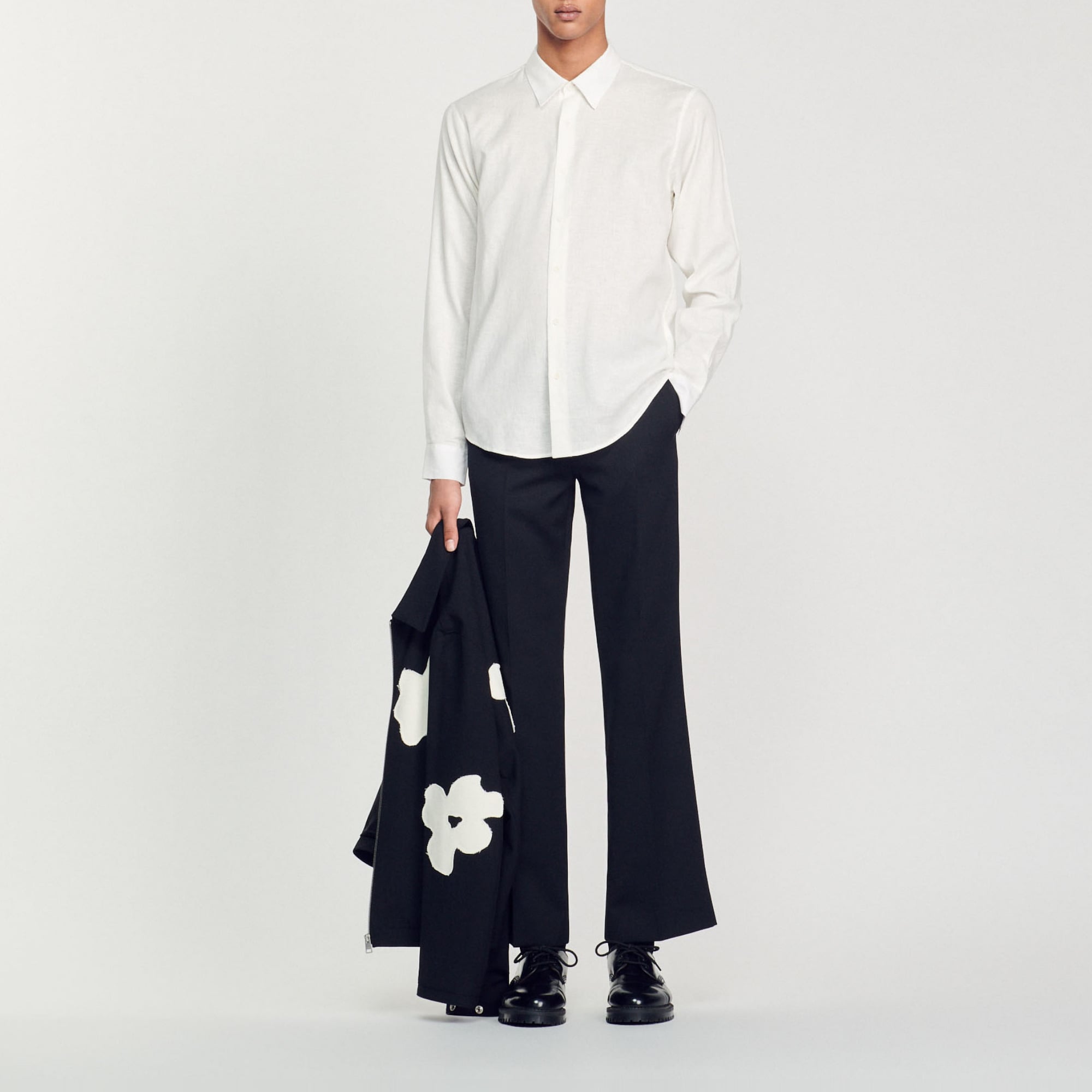 Sandro cotton Classic buttoned shirt with a stand collar and long sleeves with buttoned cuffs