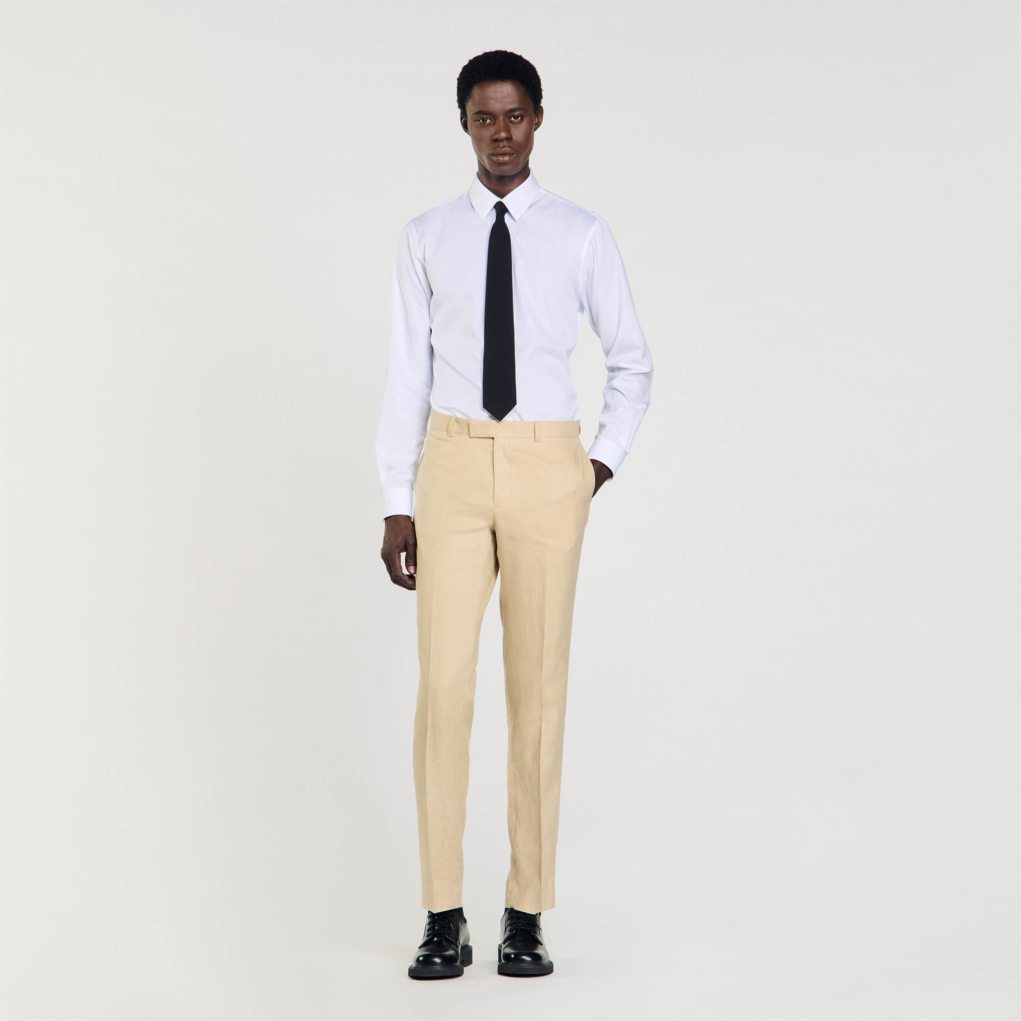Sandro linen Belt lining: Linen suit trousers with a classic cut, side pockets, and piped back pockets