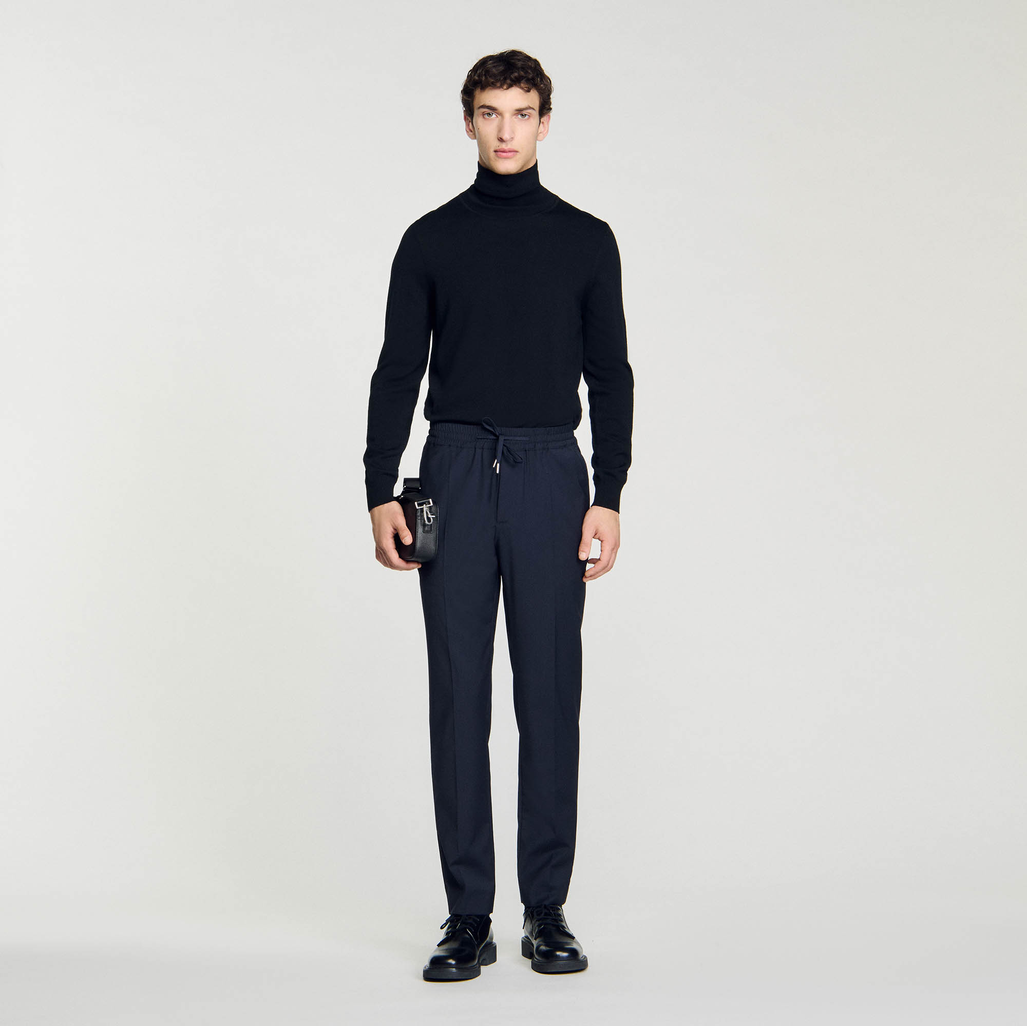 Sandro wool Straight-leg pants with an elasticated drawstring waist and pockets