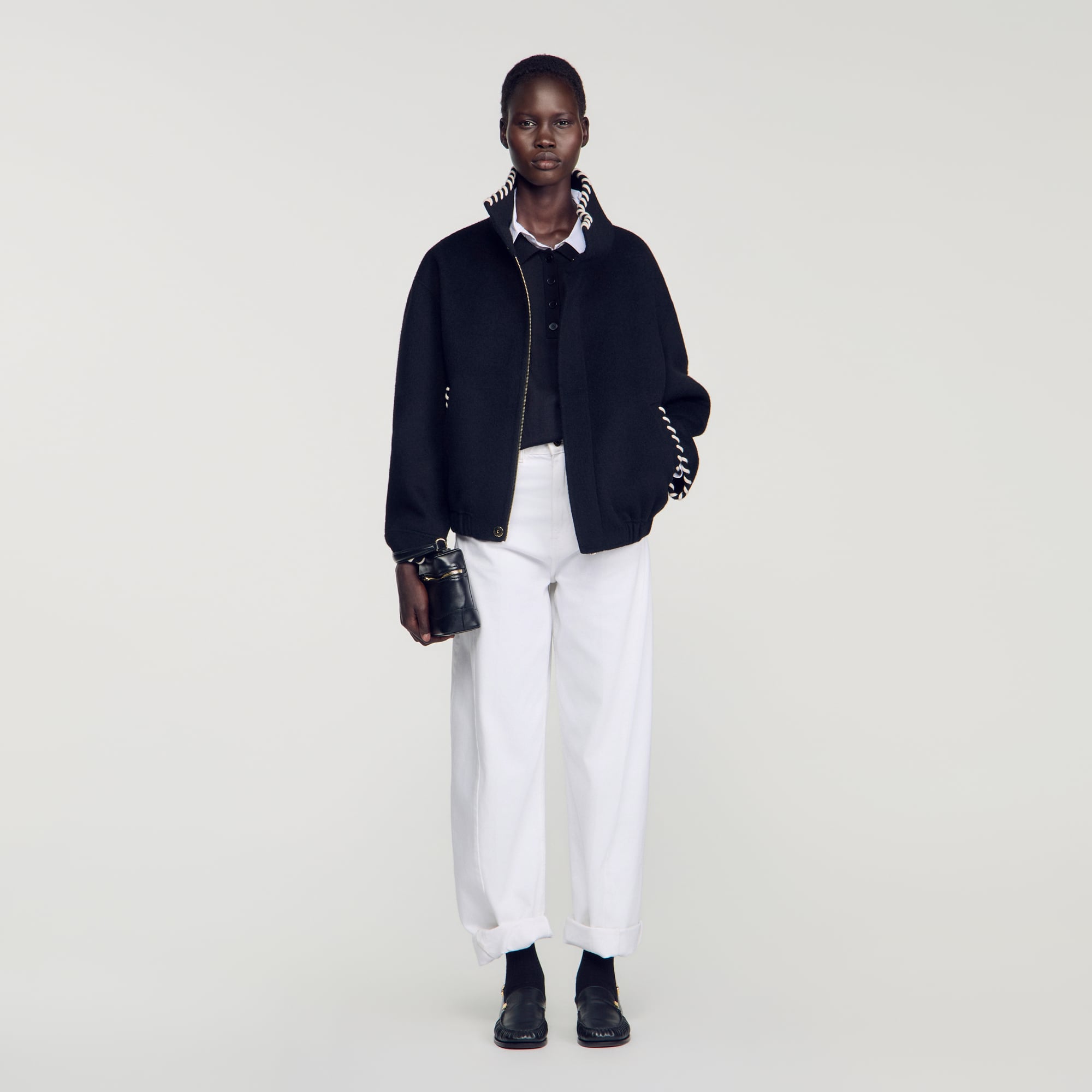 Sandro Jacket With Topstitched Details In Black