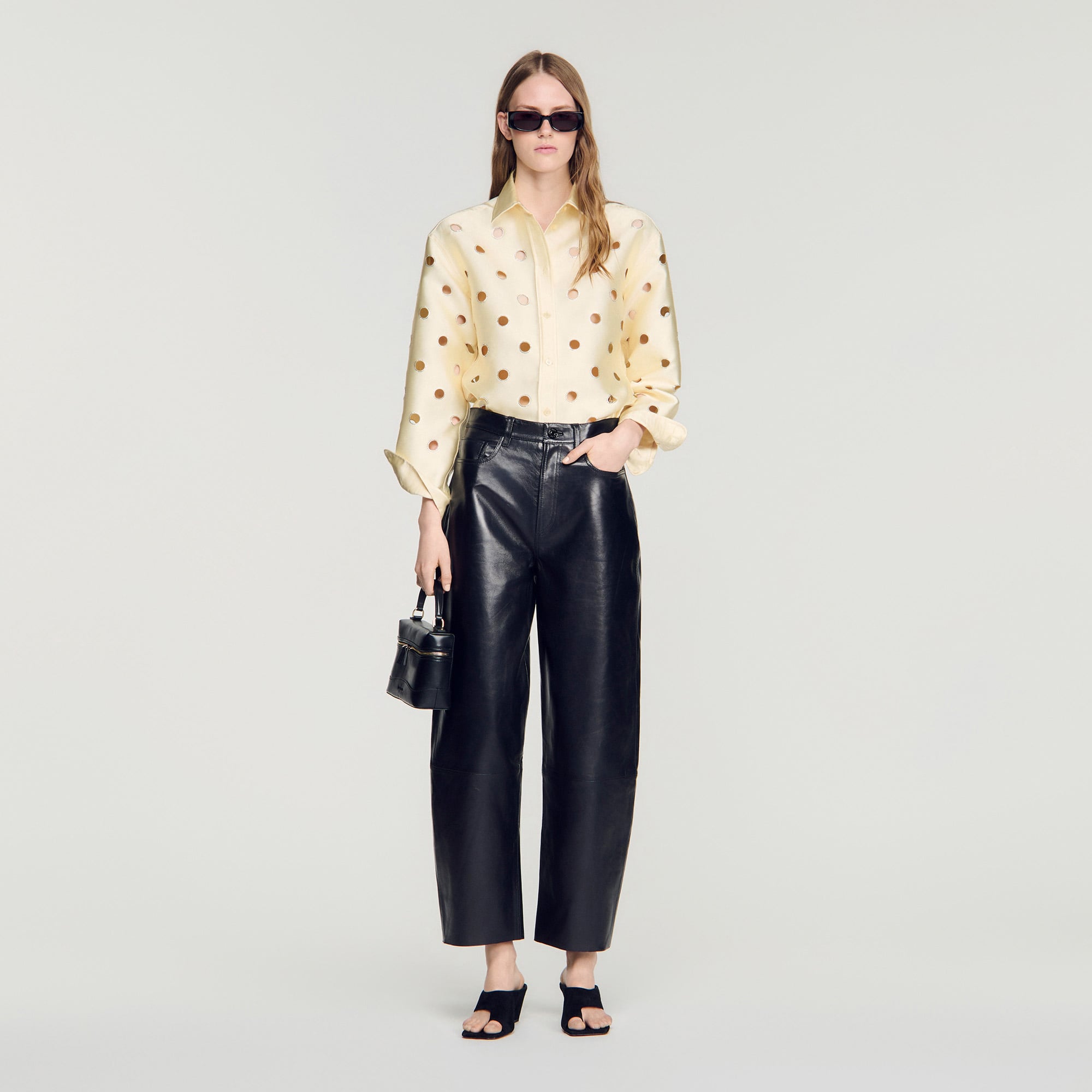 Openwork rhinestone shirt