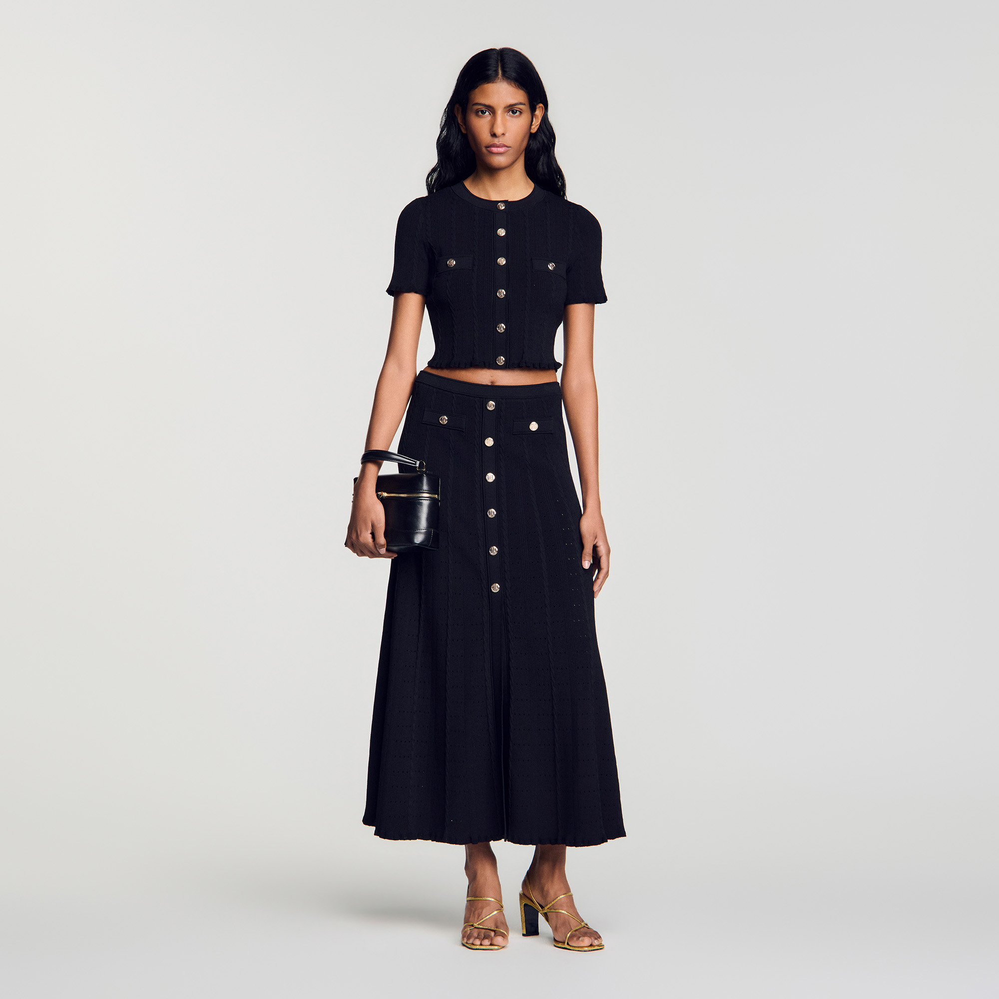 Pointelle knit midi skirt