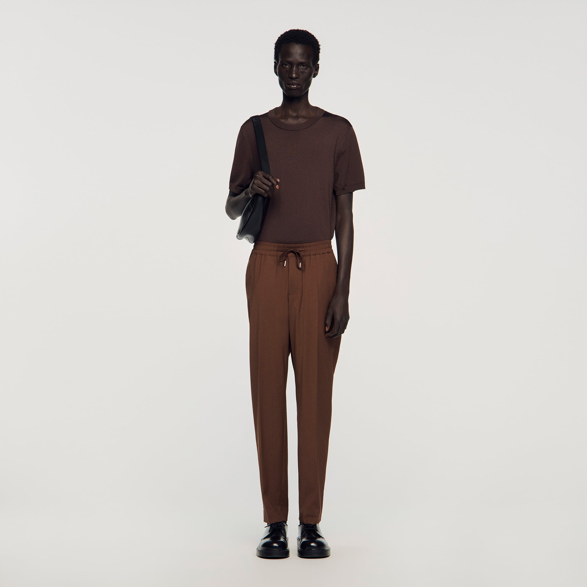 Sandro wool Straight-leg trousers with an elasticated drawstring waist and pockets