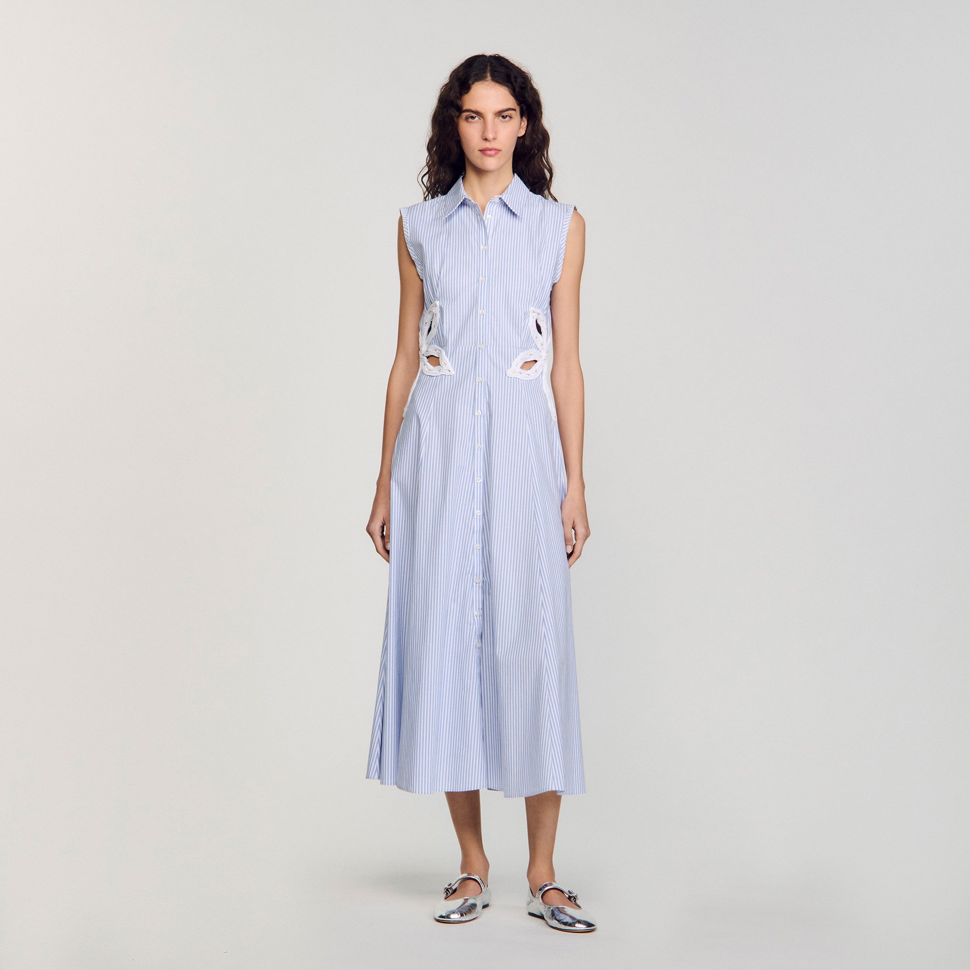 Striped embroidered maxi dress