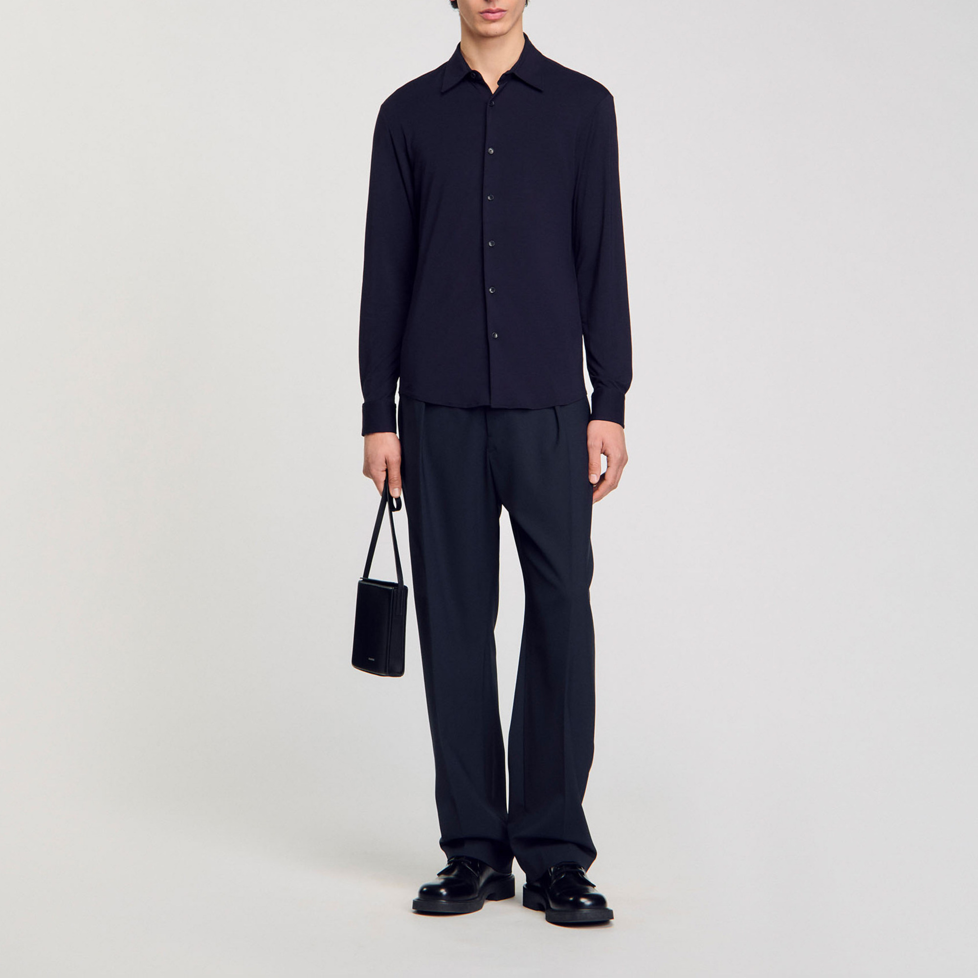 Sandro viscose Jersey shirt with shirt collar, button placket and long sleeves with buttoned cuffs