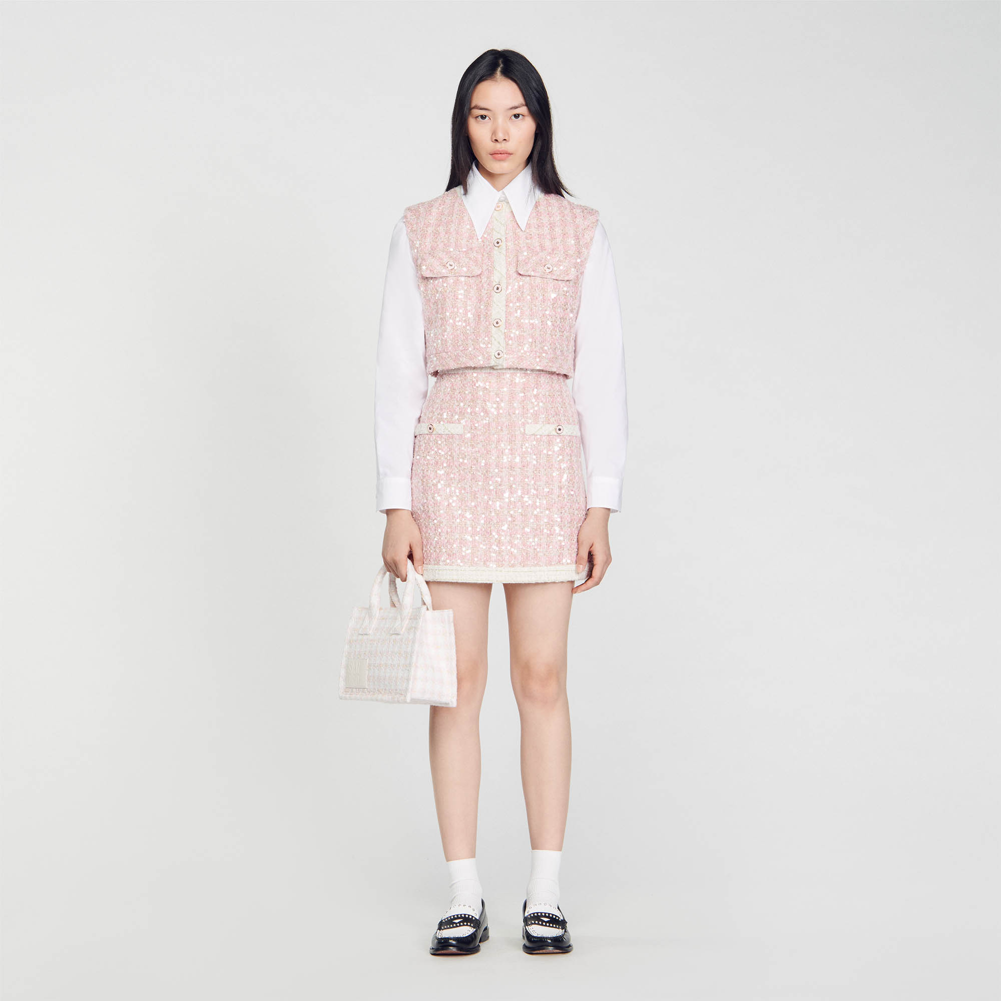 Sandro polyester Lining: Short tweed skirt in a mix of decorative tweeds with metallic fibres
