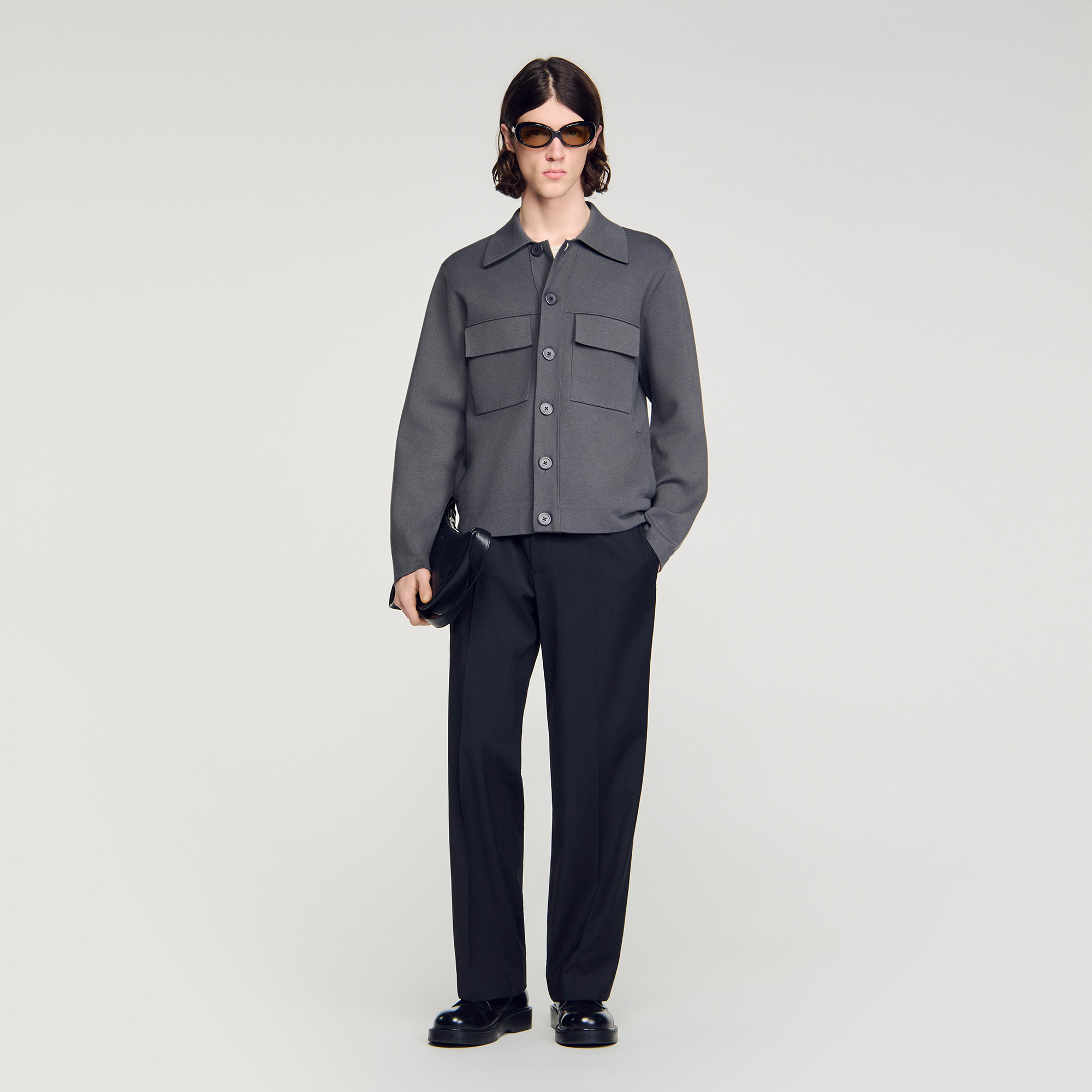Sandro viscose Milano knit jacket with a classic collar, long sleeves and a button fastening