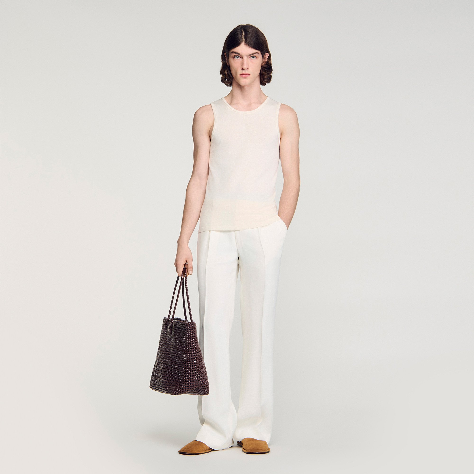 Sandro Knit Crew Neck Vest Top In White