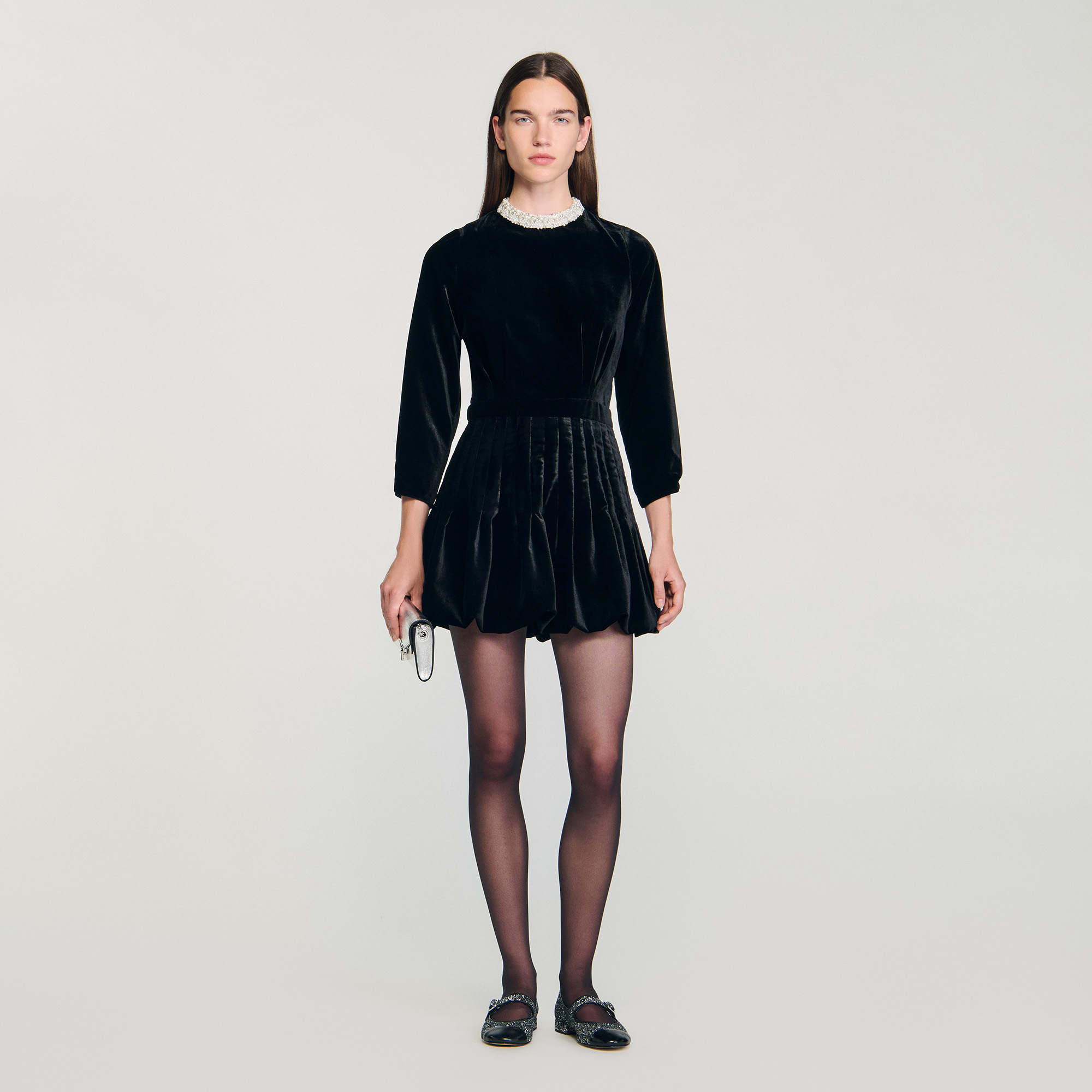 Sandro Beaded velvet mini dress