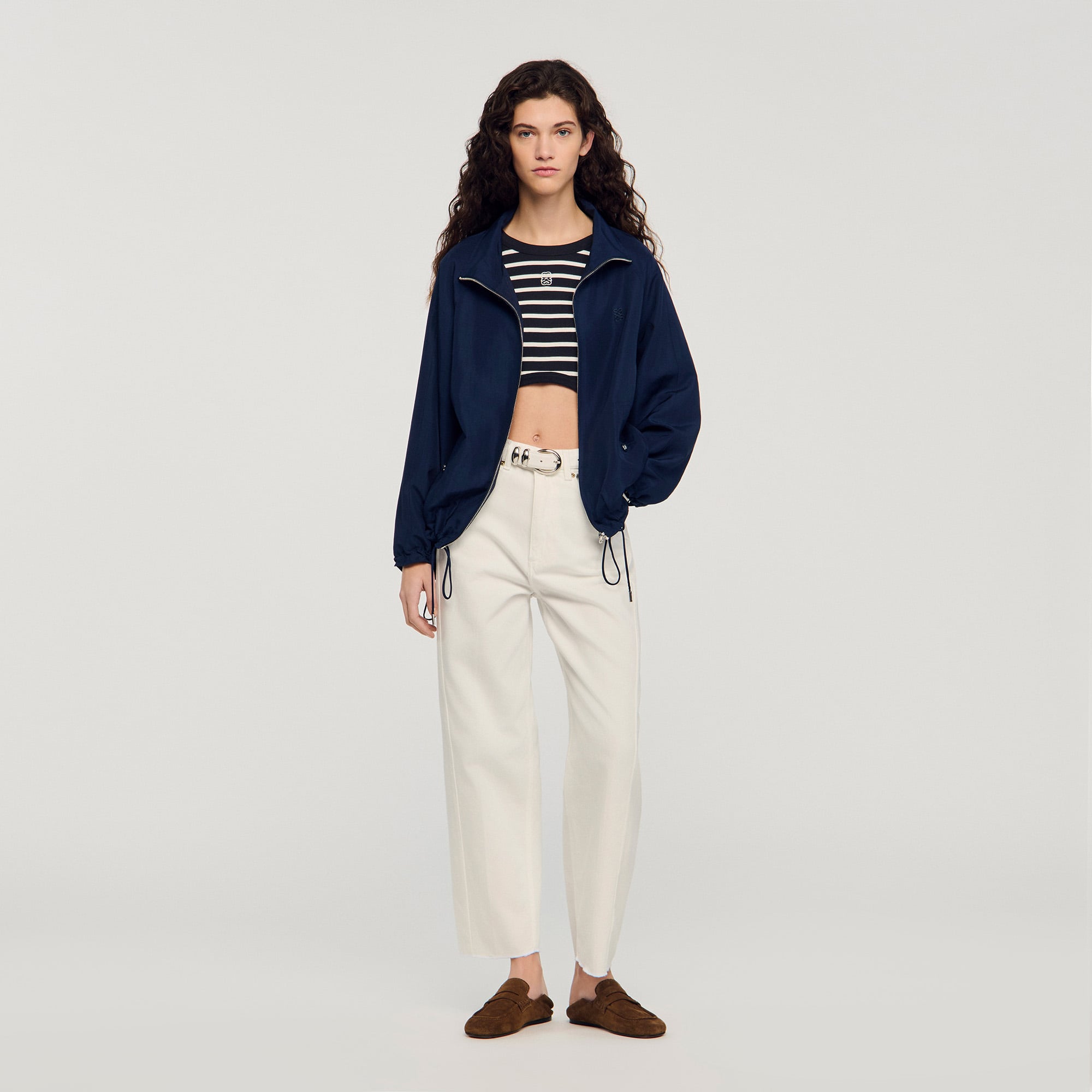 Embroidered collar oversized jacket in Sky Blue for Women | Sandro
