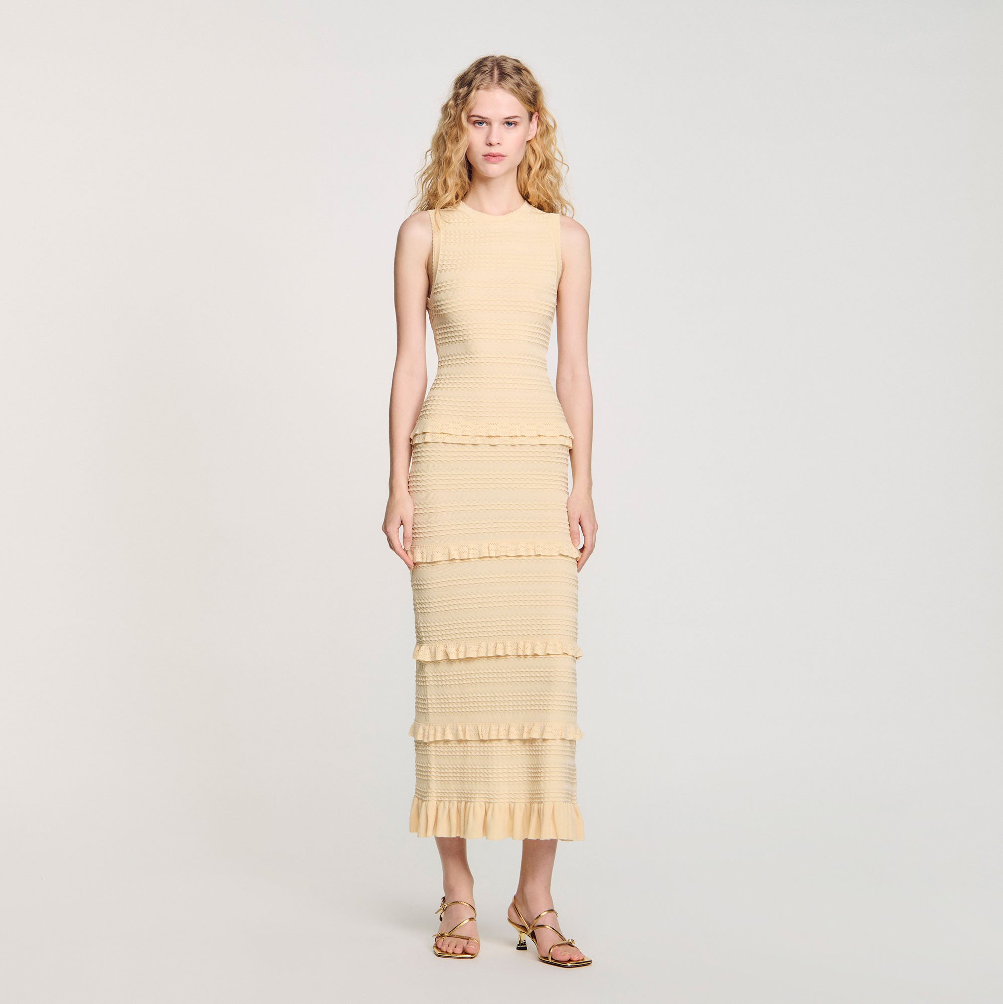 Ruffled knit maxi dress