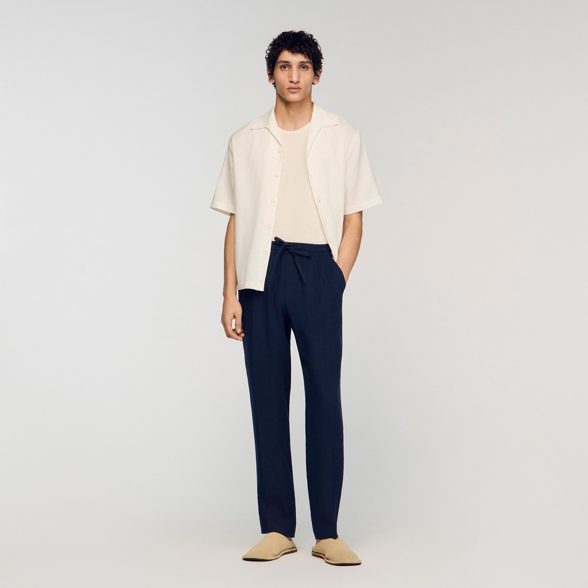 Sandro linen Classic-fit linen trousers with an elasticated waist and drawstring