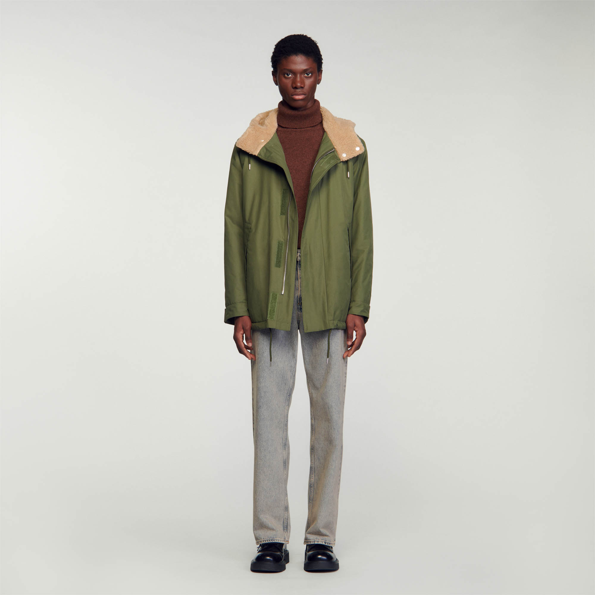 Sandro cotton Lined cotton parka with long sleeves, zip fastening and drawstrings