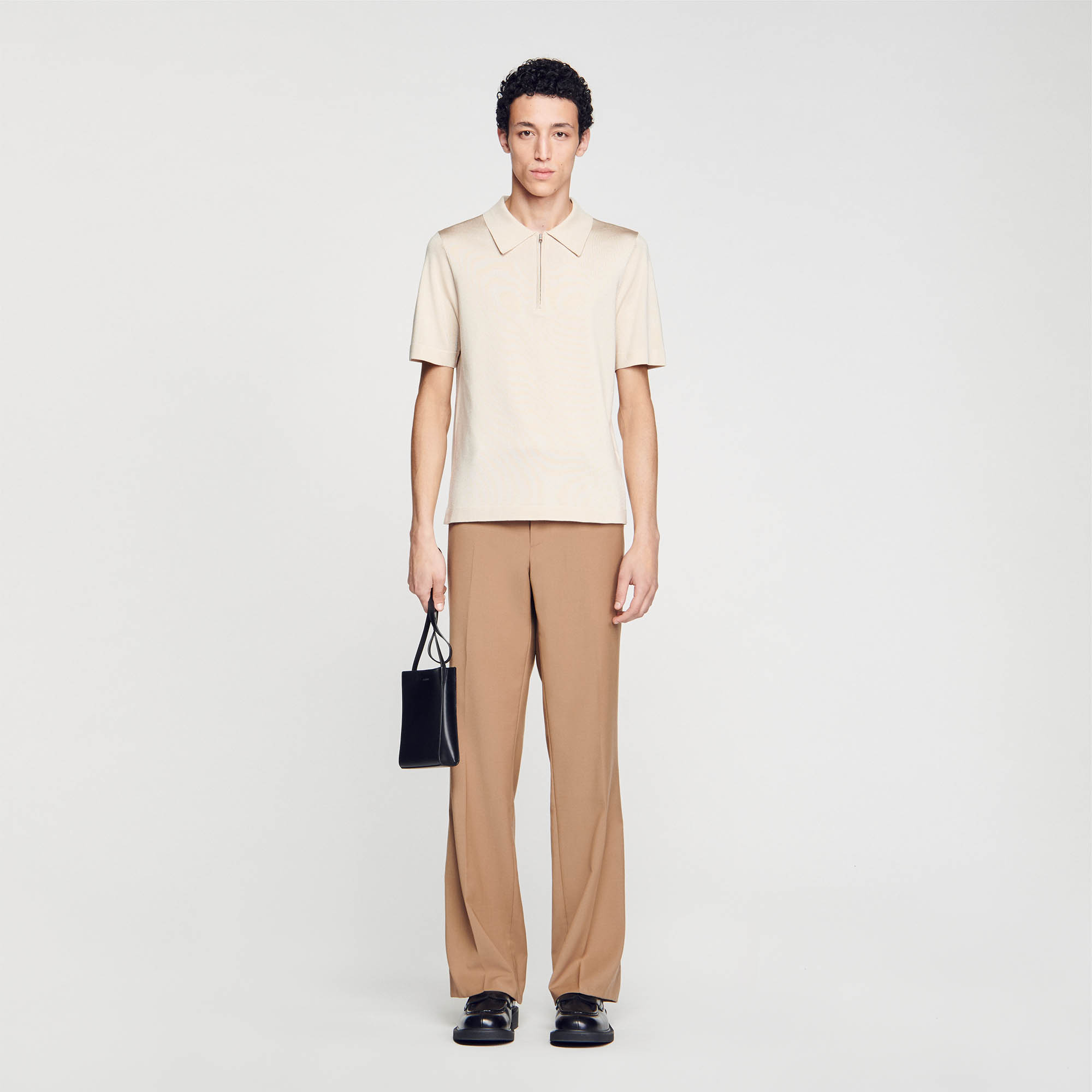 Sandro Knitted polo shirt with a zip-up shirt collar and short sleeves