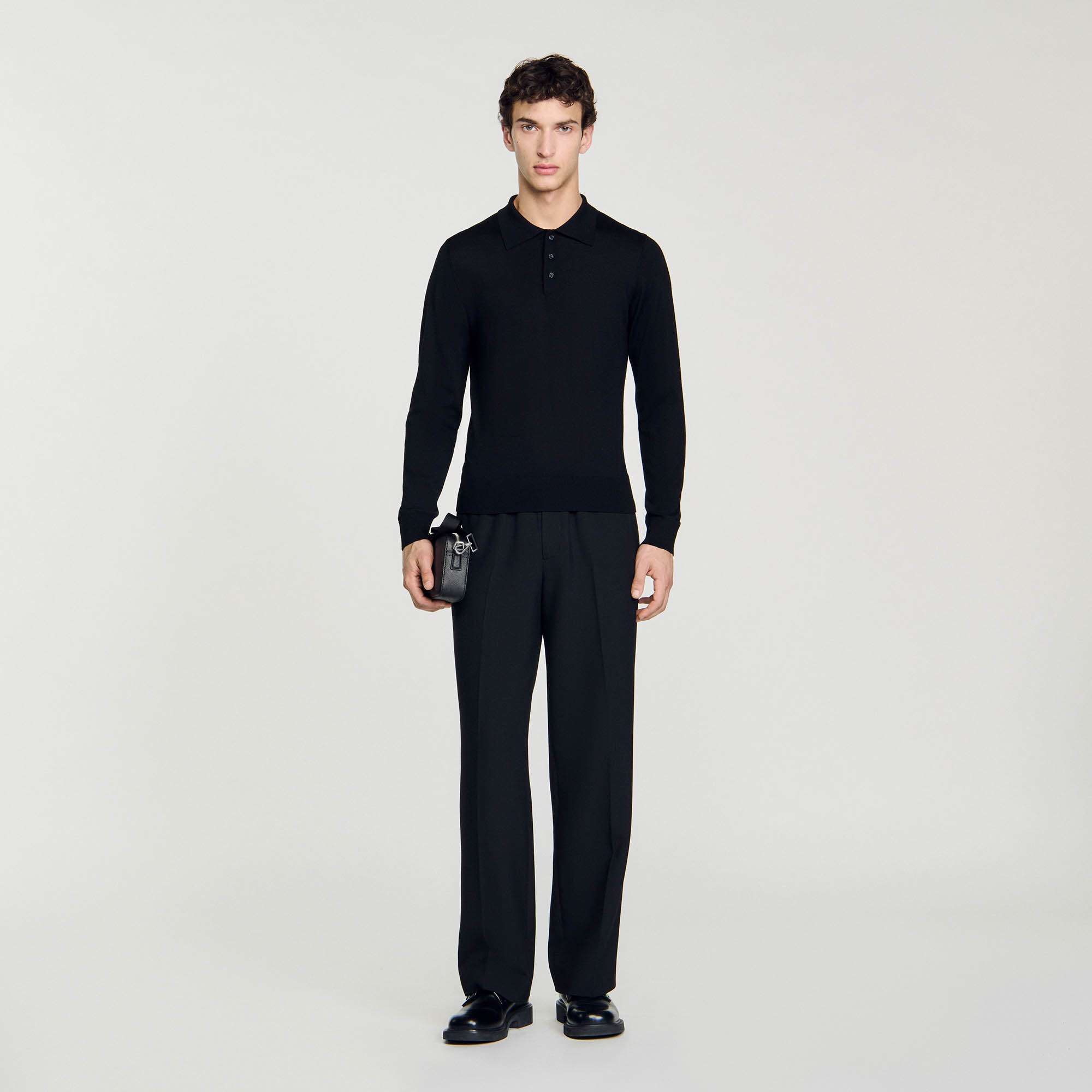 Sandro wool Collar: Fine knit polo shirt with button-down polo shirt neck and long sleeves