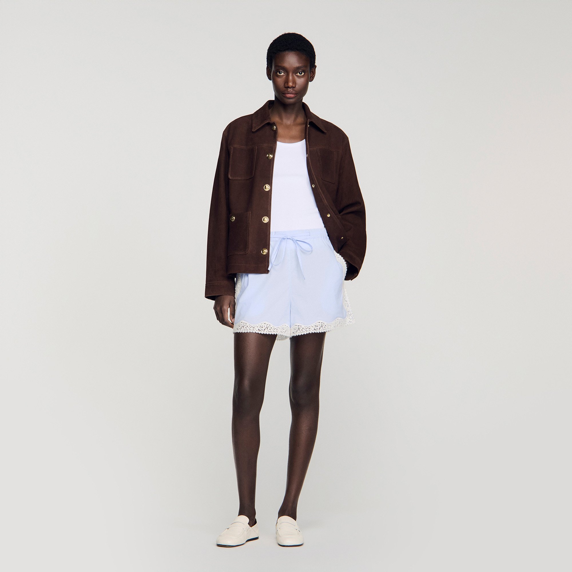 Lace detail shorts in Sky Blue for Women | Sandro Paris