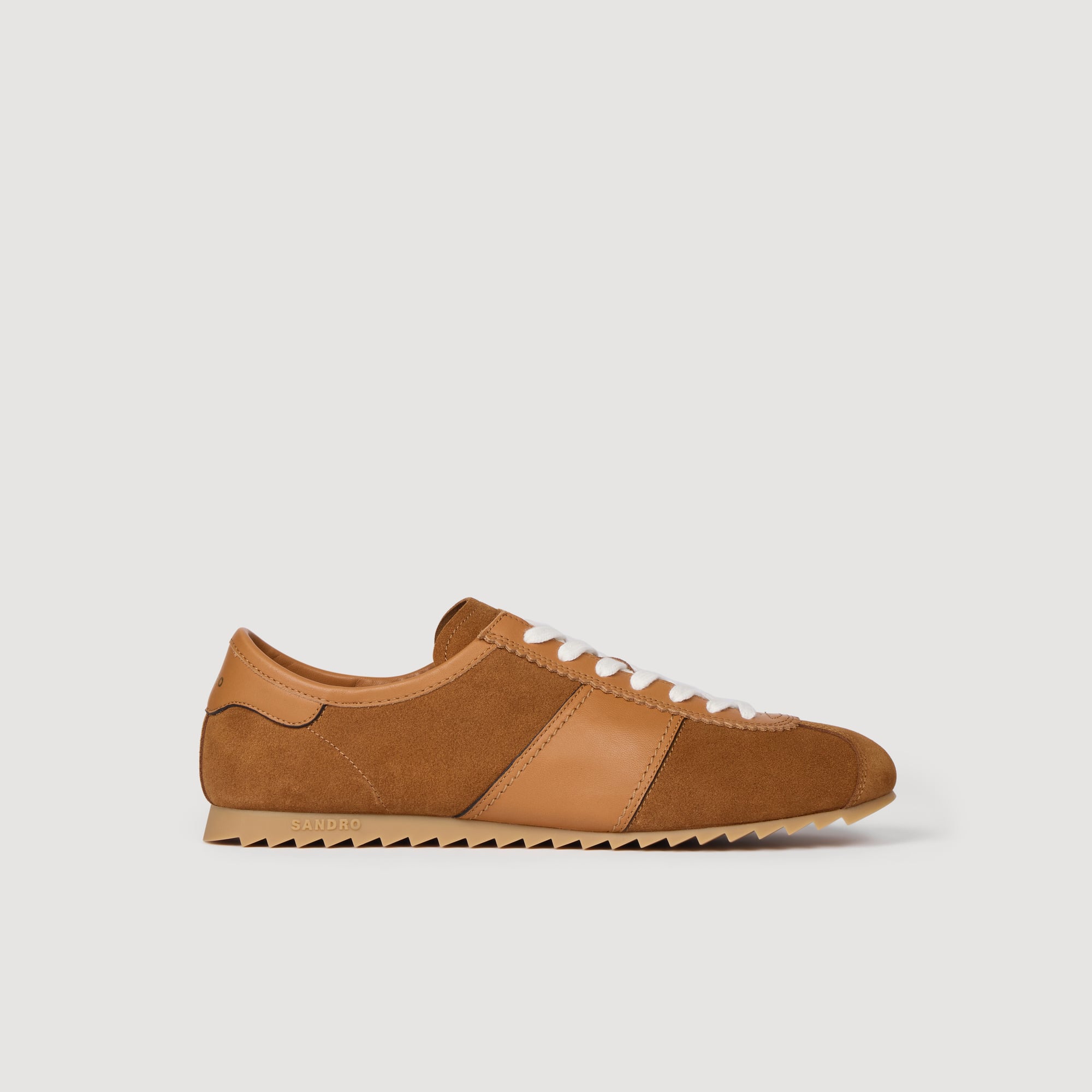 Sandro bullhide Lace-up low-top running sneakers in leather and suede, with gold embossed details