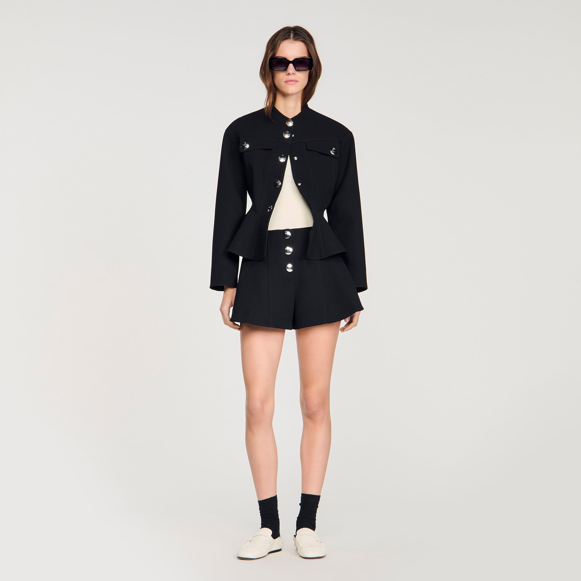Sandro polyester Plain flared shorts with press studs