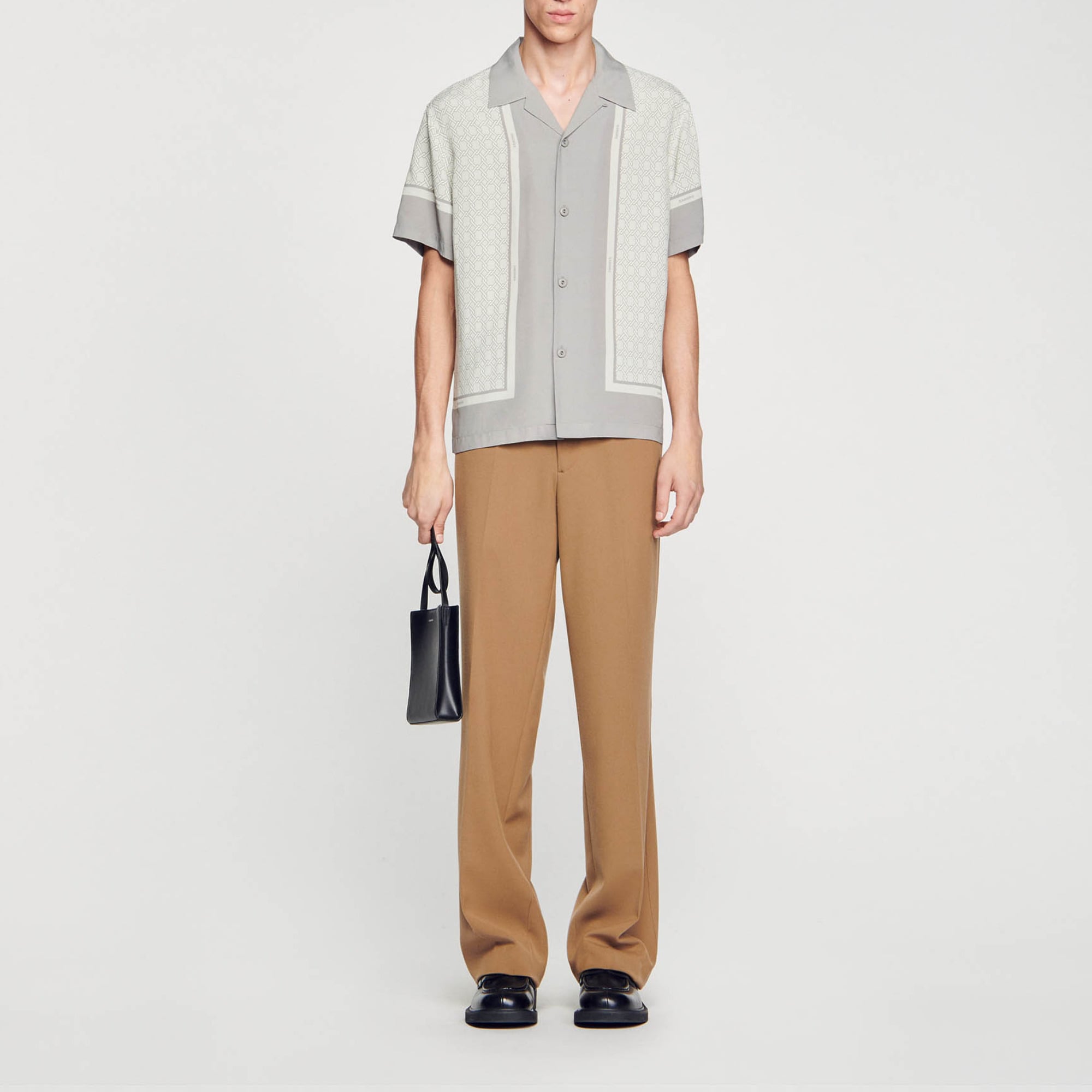 Sandro viscose Short-sleeved shirt with shark collar and button fastening, embellished with a cross motif