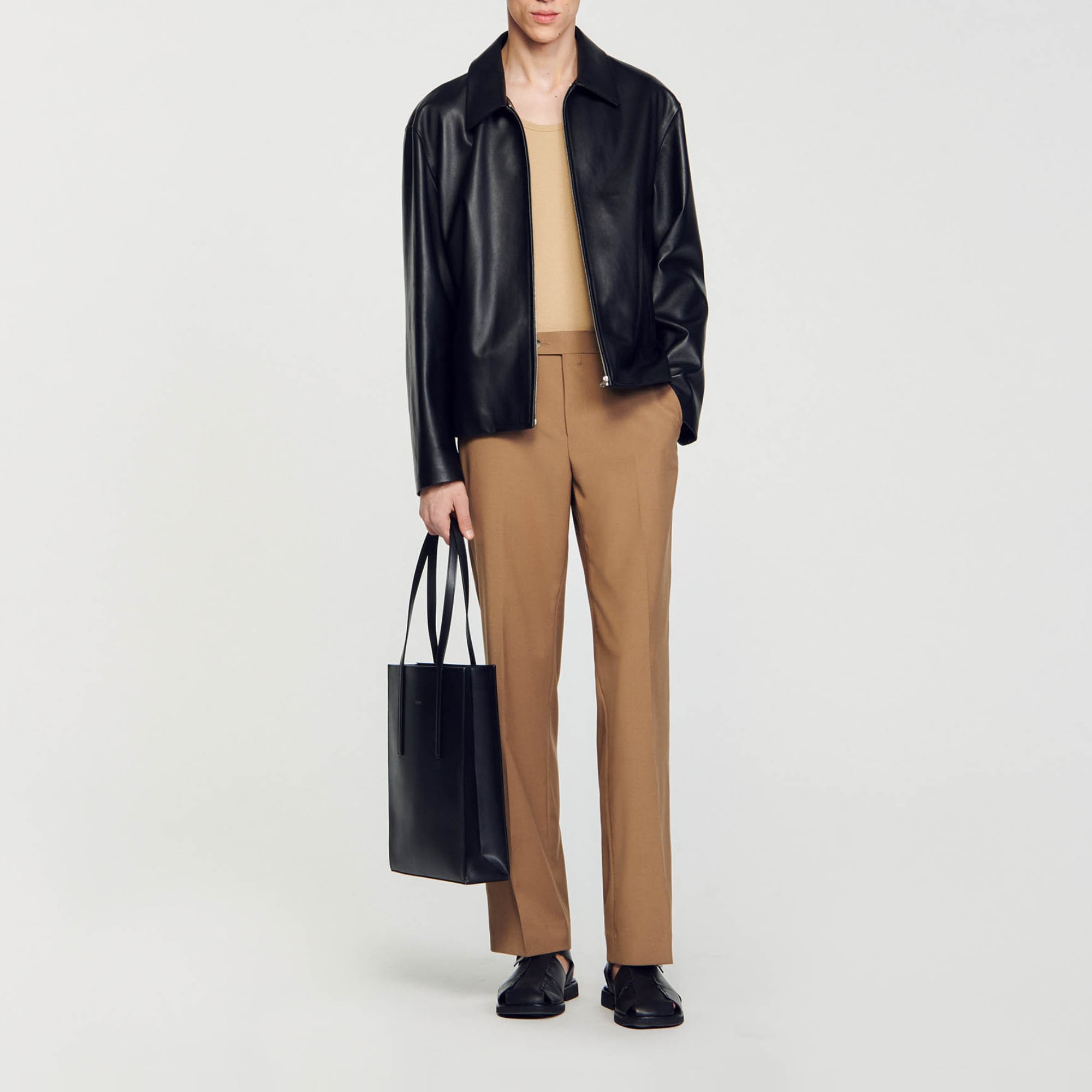 Sandro leather Lambskin jacket with shirt collar, zip fastening, front welt pockets, lining and inside pockets