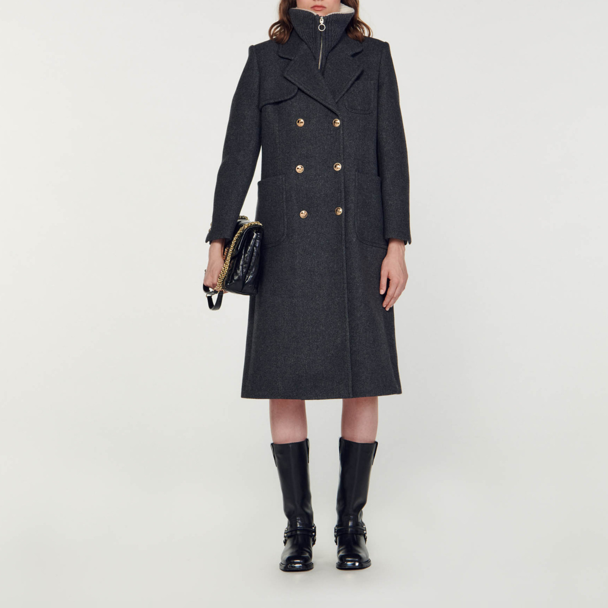Sandro Parisサンドロ・パリ　ウールジャケットコート　ベージュ　36 Trench coat with rhinestone collar white / beige For Women